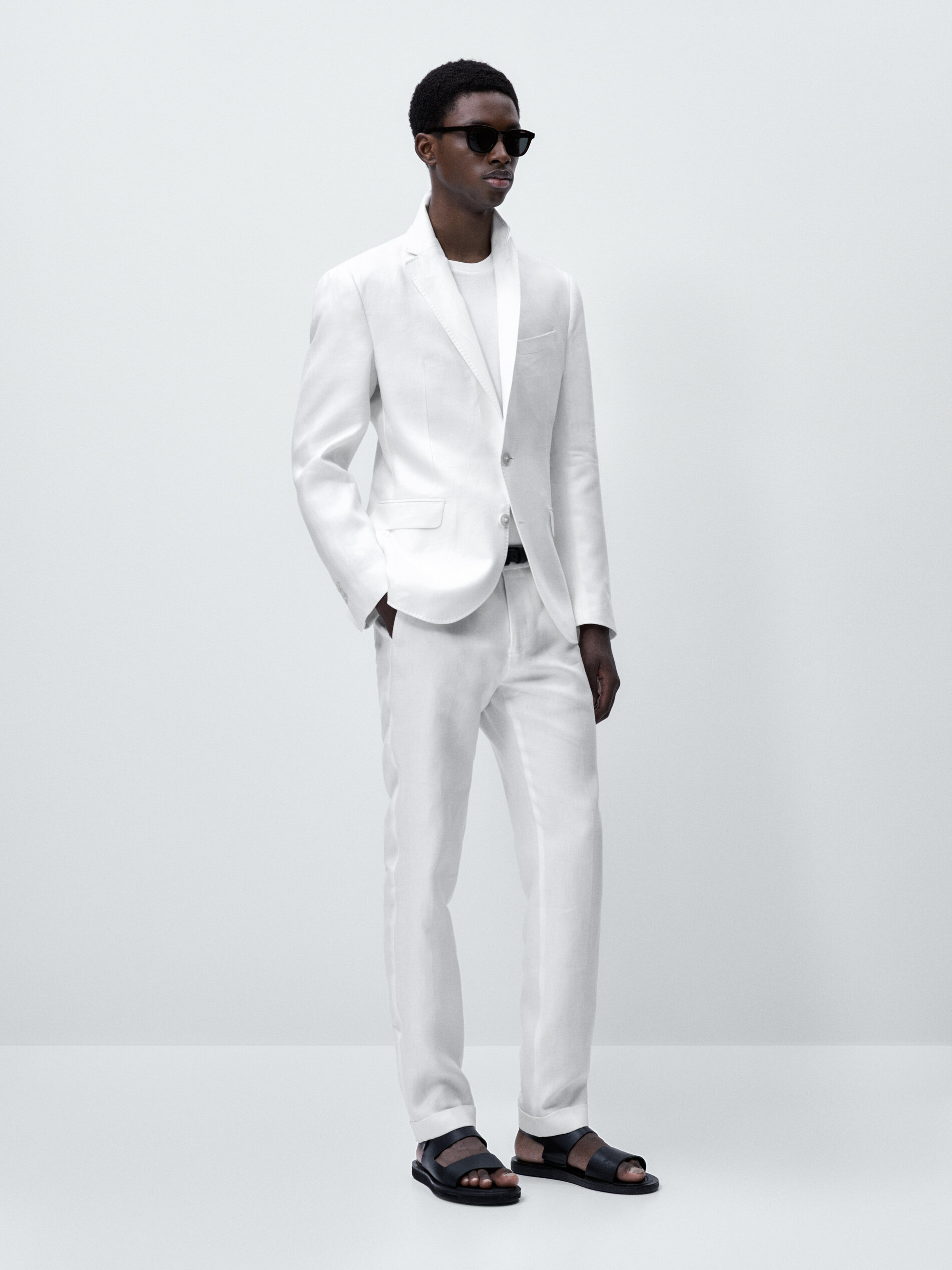 Pantalón traje 100% lino - BLANCO