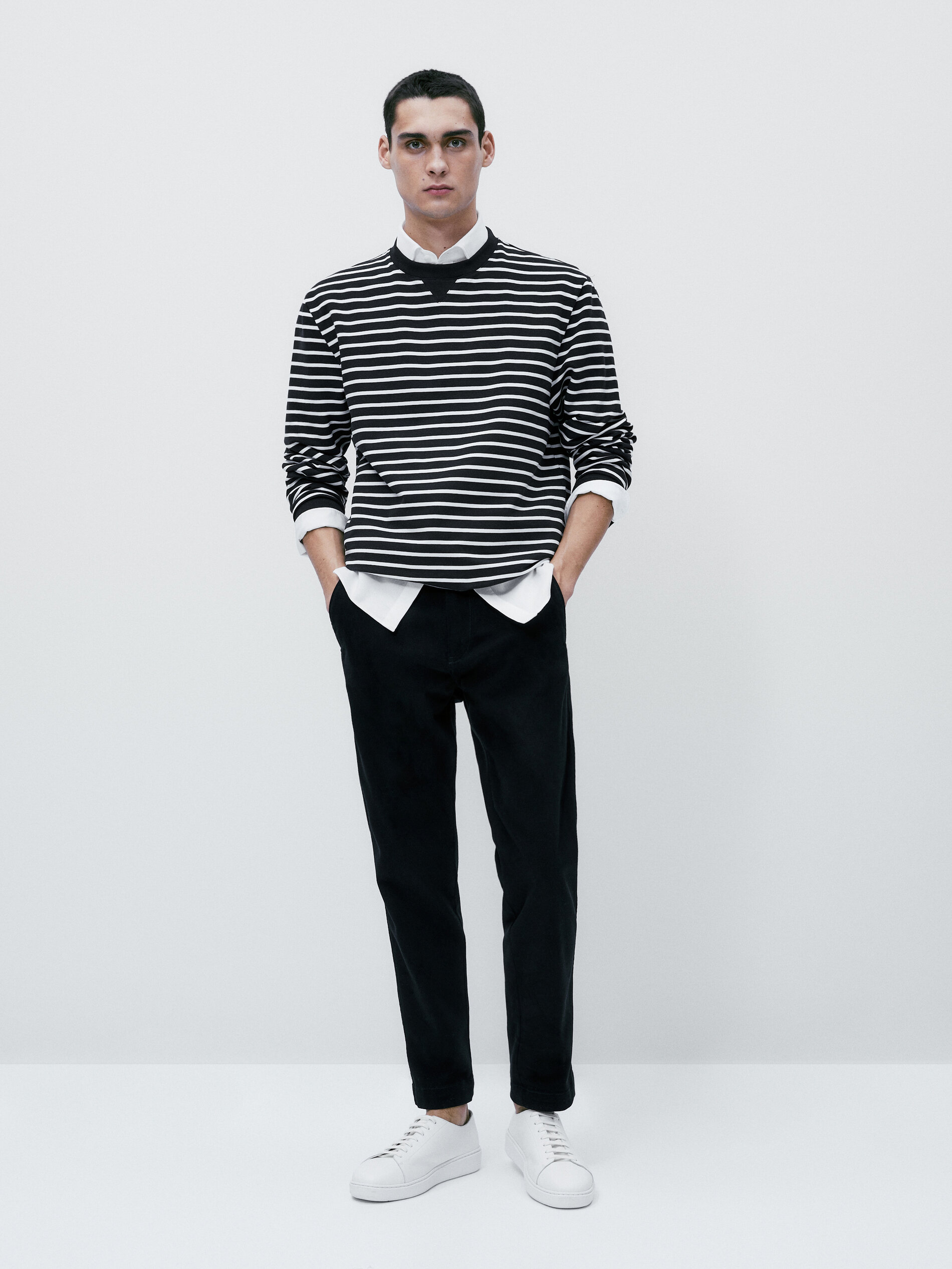 Sudadera rayas mezcla algodón - AZUL MARINO