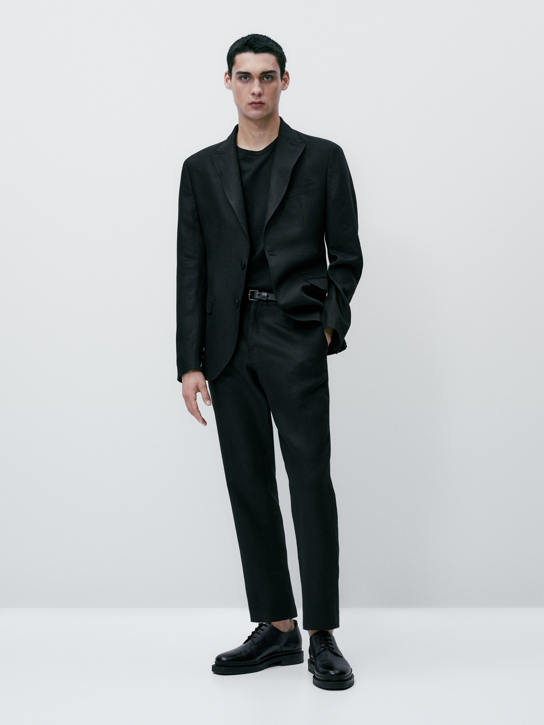 Pantalón traje negro lino - NEGRO