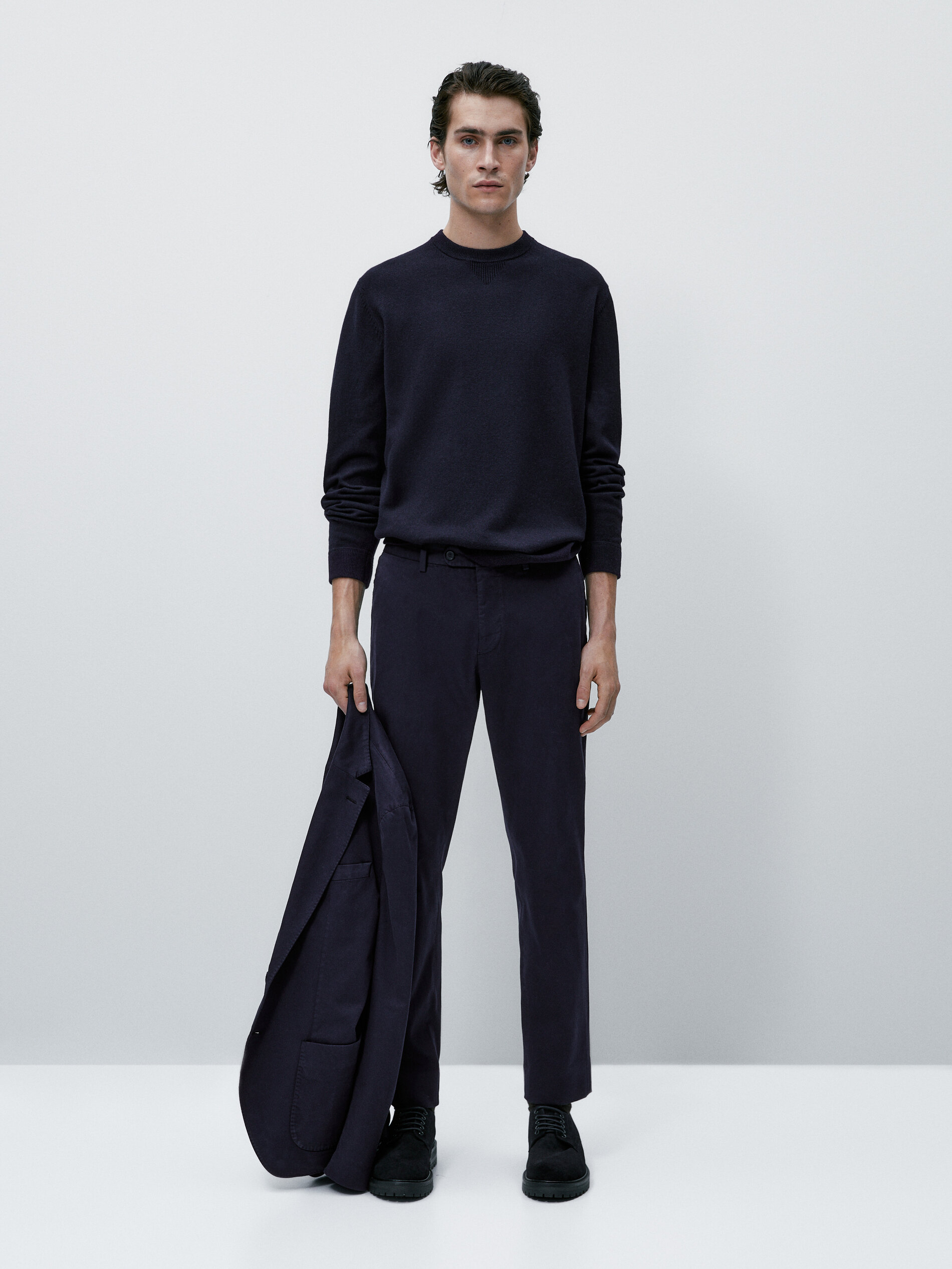 Pantalón chino tintado mezcla algodón cashmere - AZUL MARINO