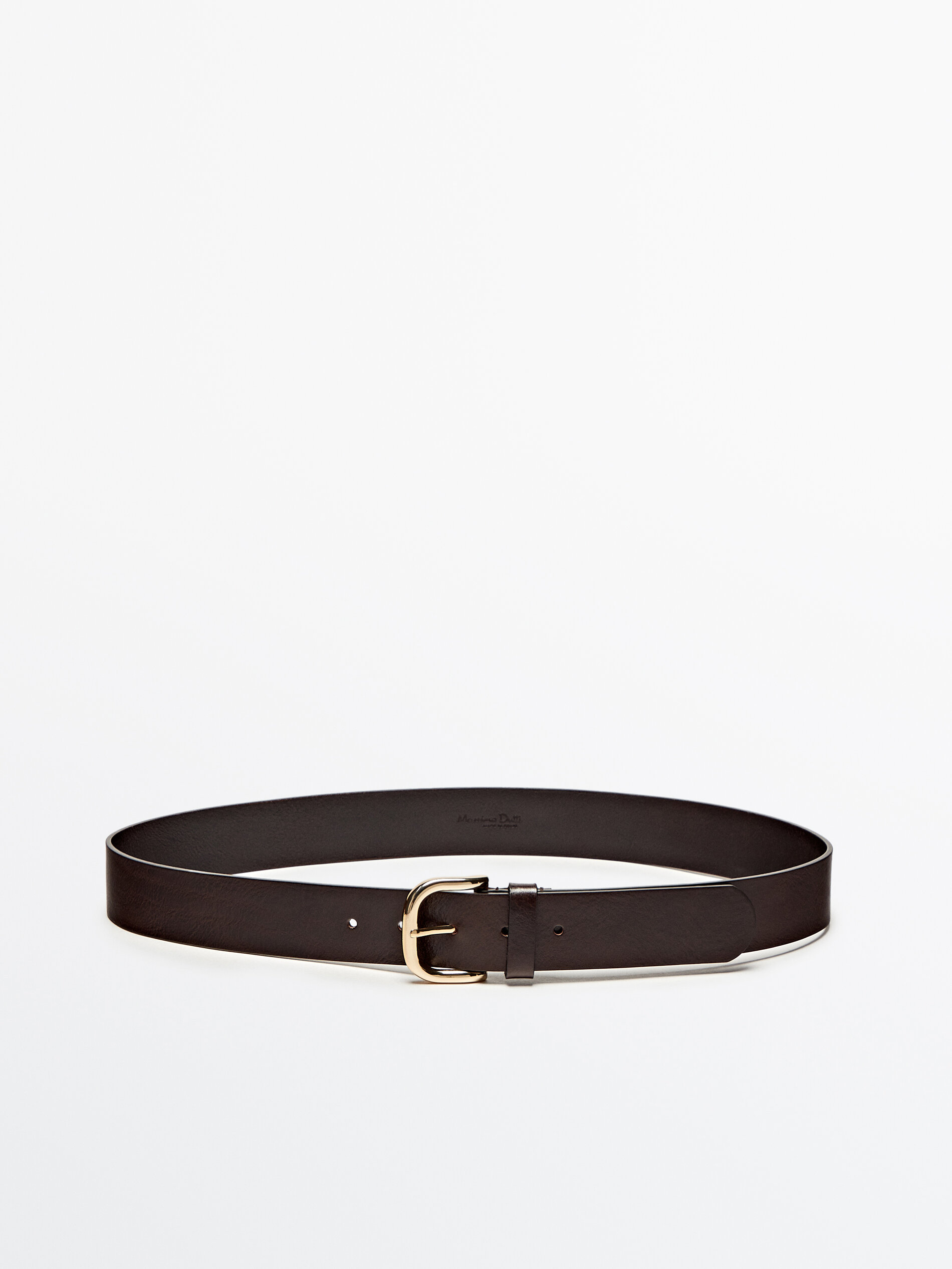 Cinturón piel hebilla dorada - MARRÓN