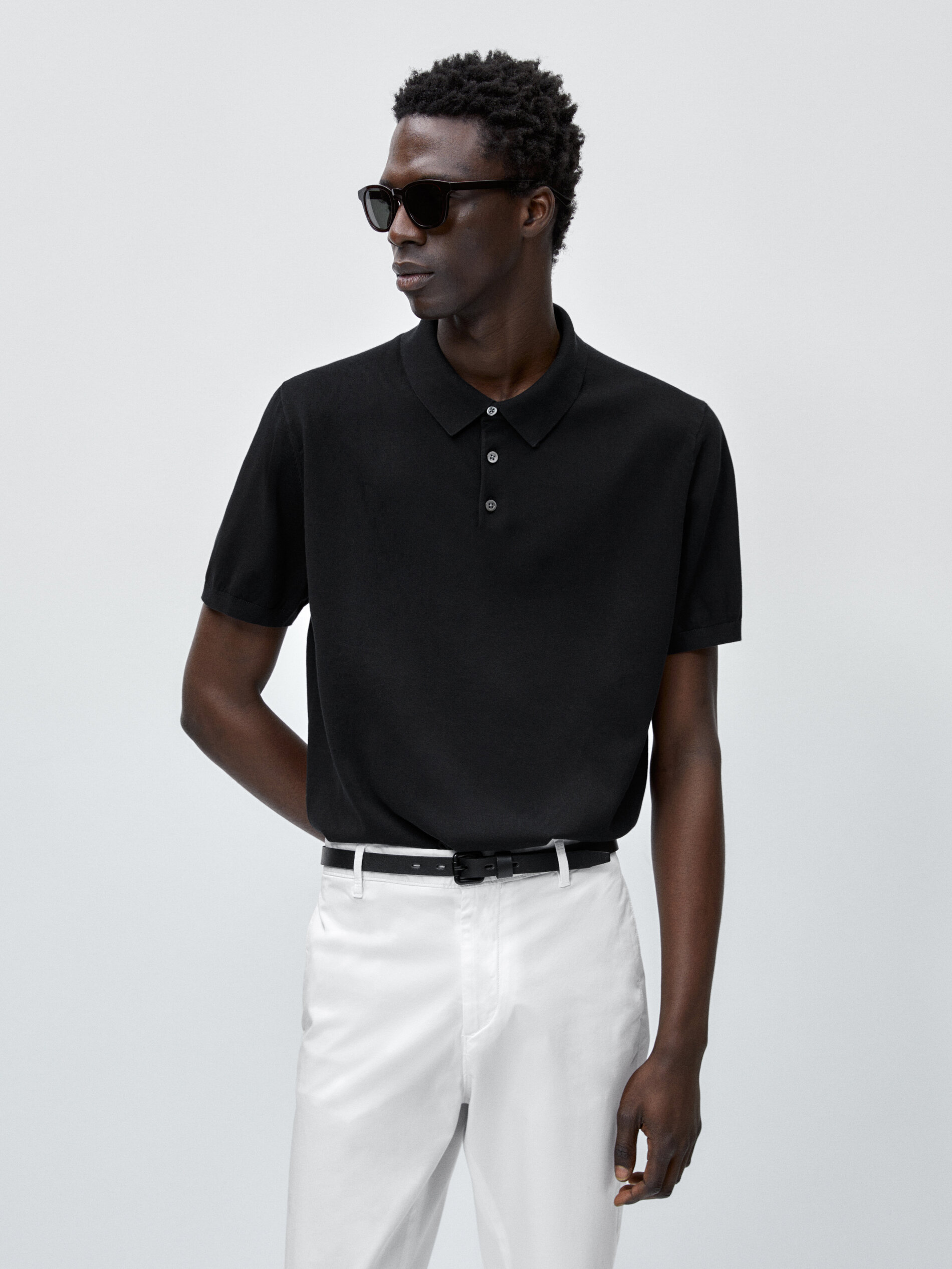 Jersey polo manga corta algodón - NEGRO