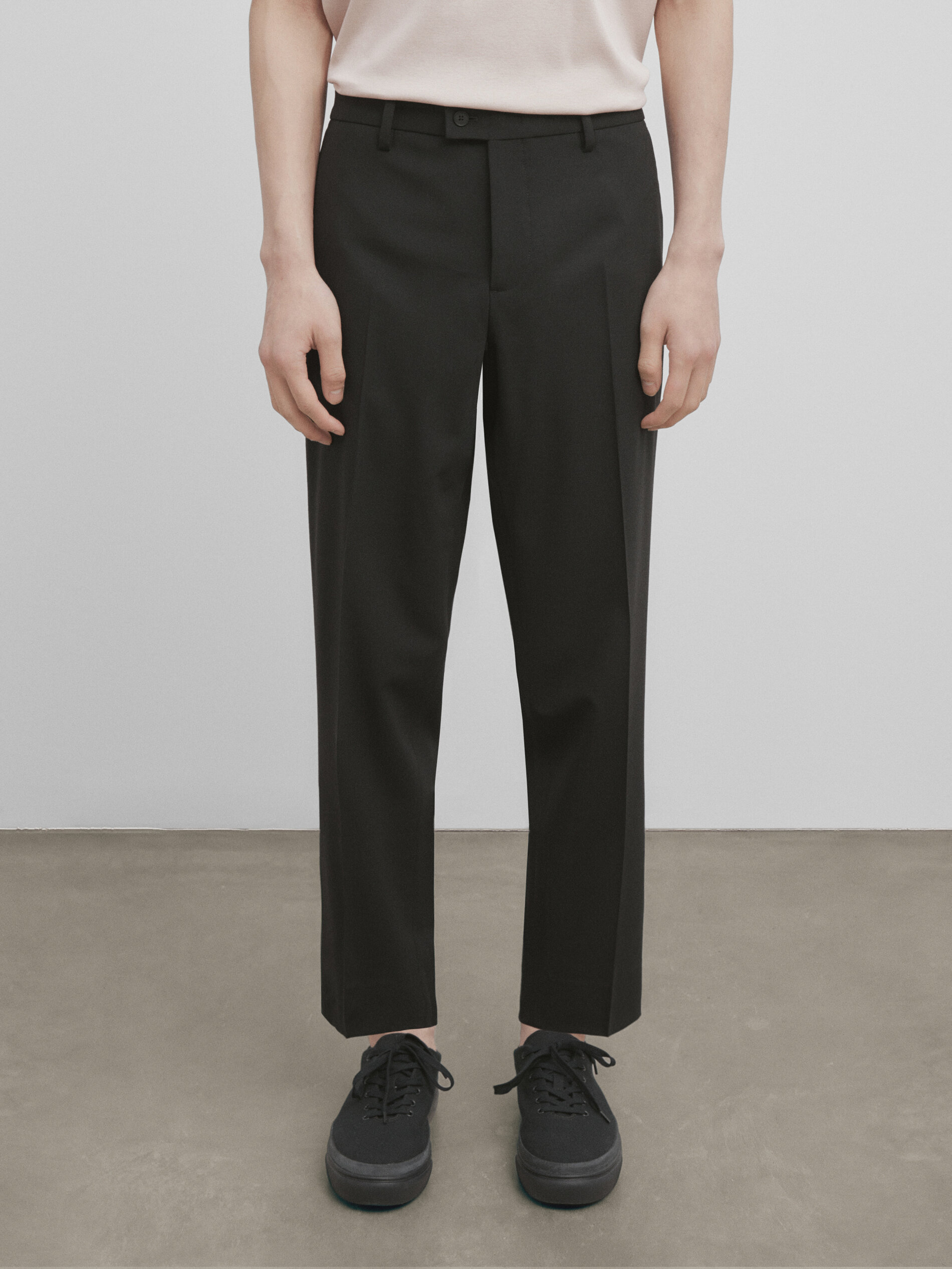 Pantalón traje negra mezcla lana -Studio - NEGRO