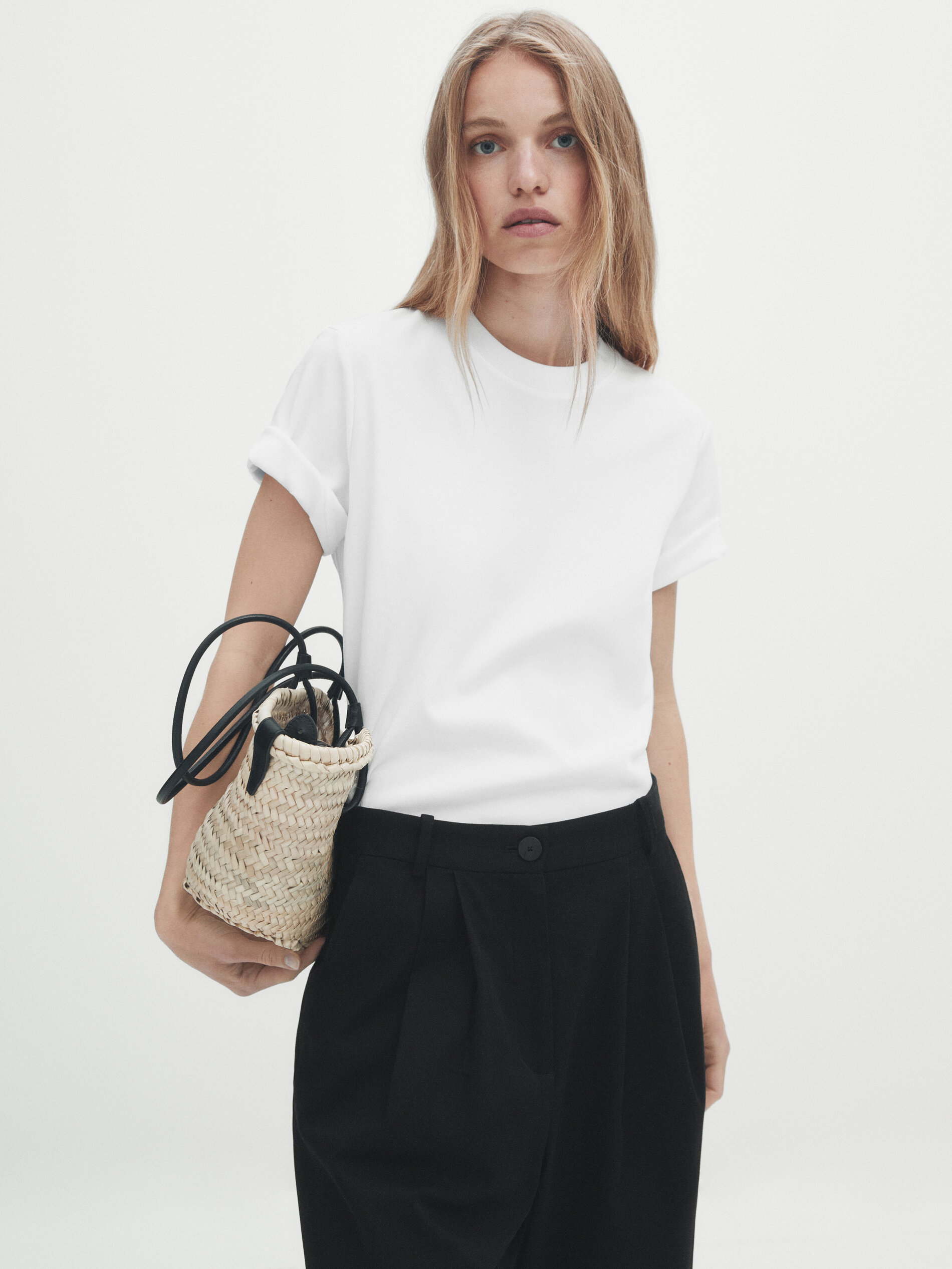 Pantalón pinzas mezcla algodón - NEGRO