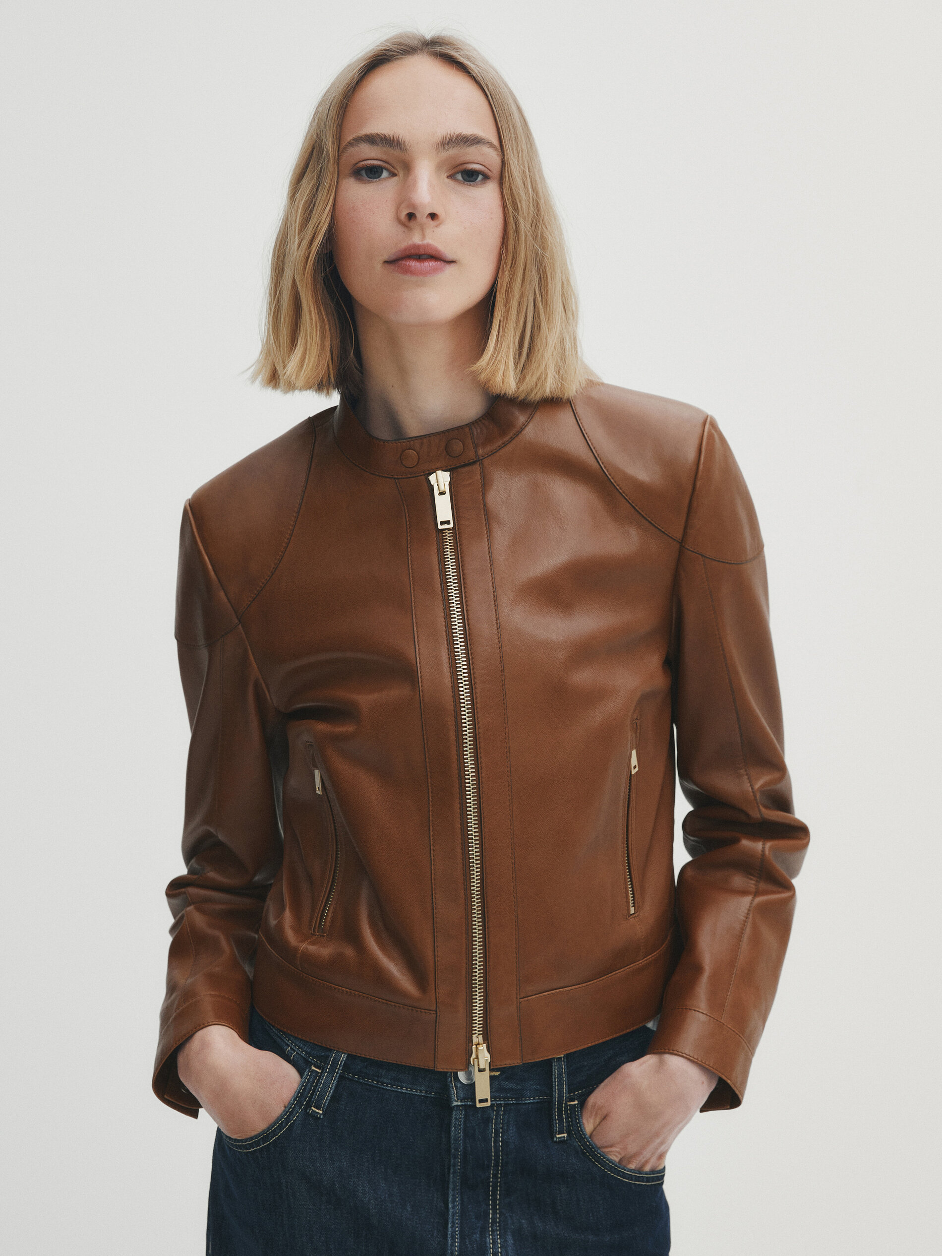 Cazadora piel napa hombreras - CUERO