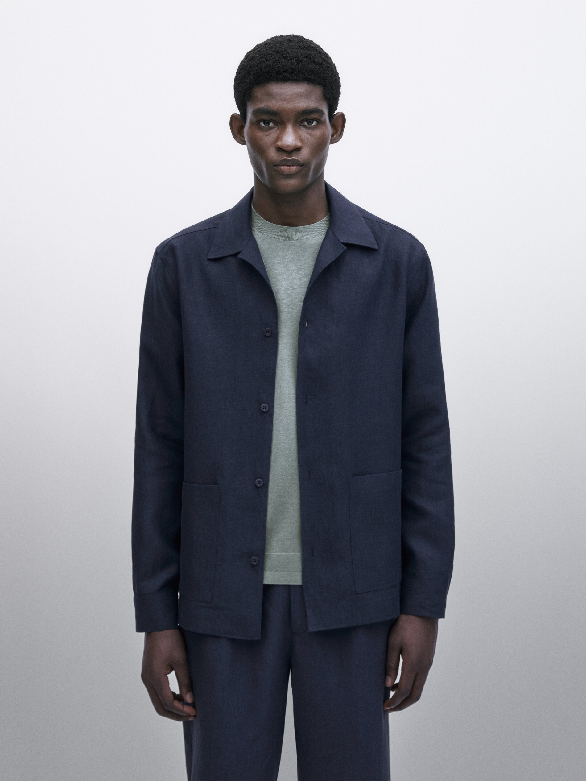 Sobrecamisa 100% lino -Studio - AZUL MARINO