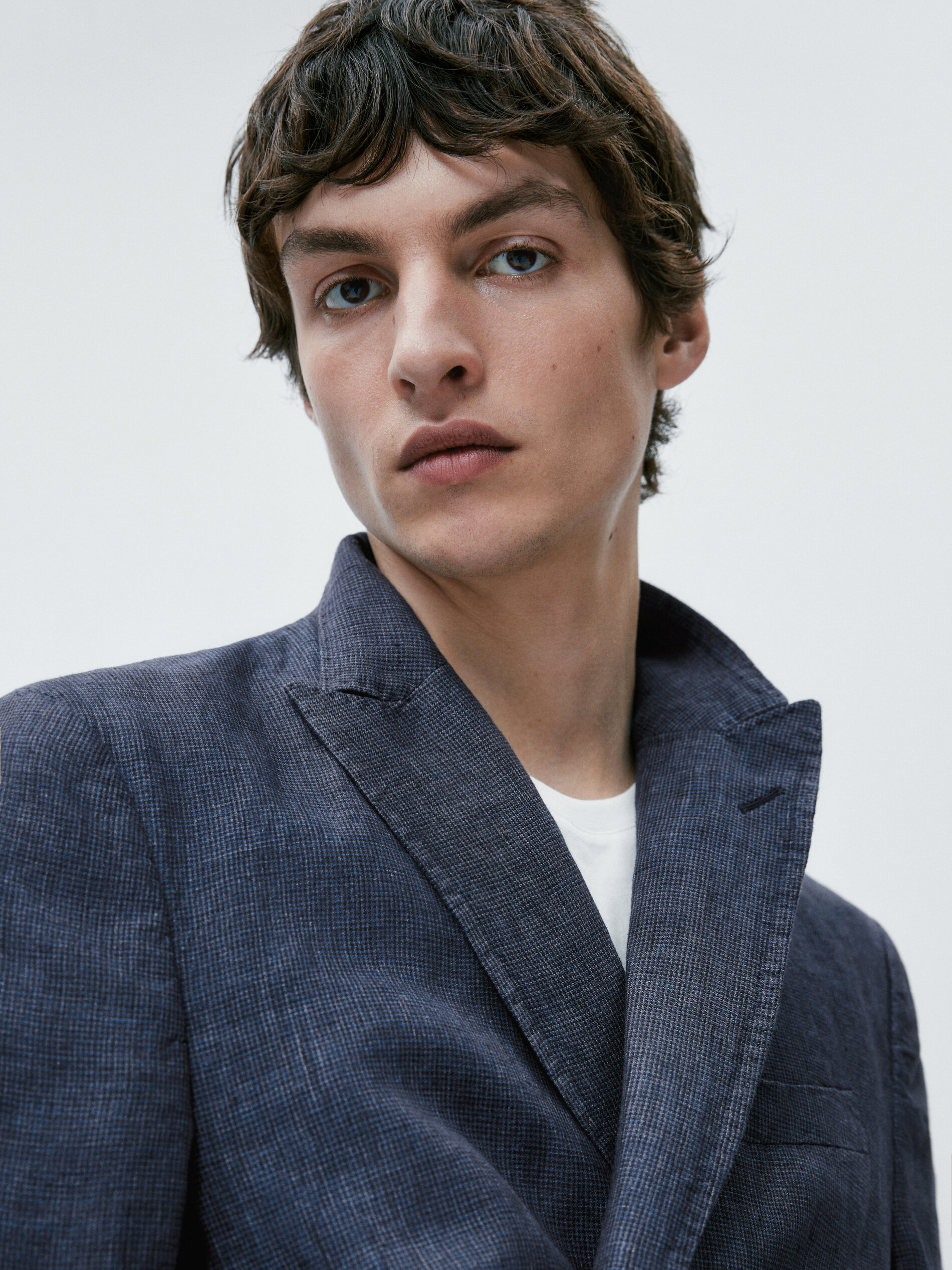 Americana traje lino lavado pata de gallo - AZUL