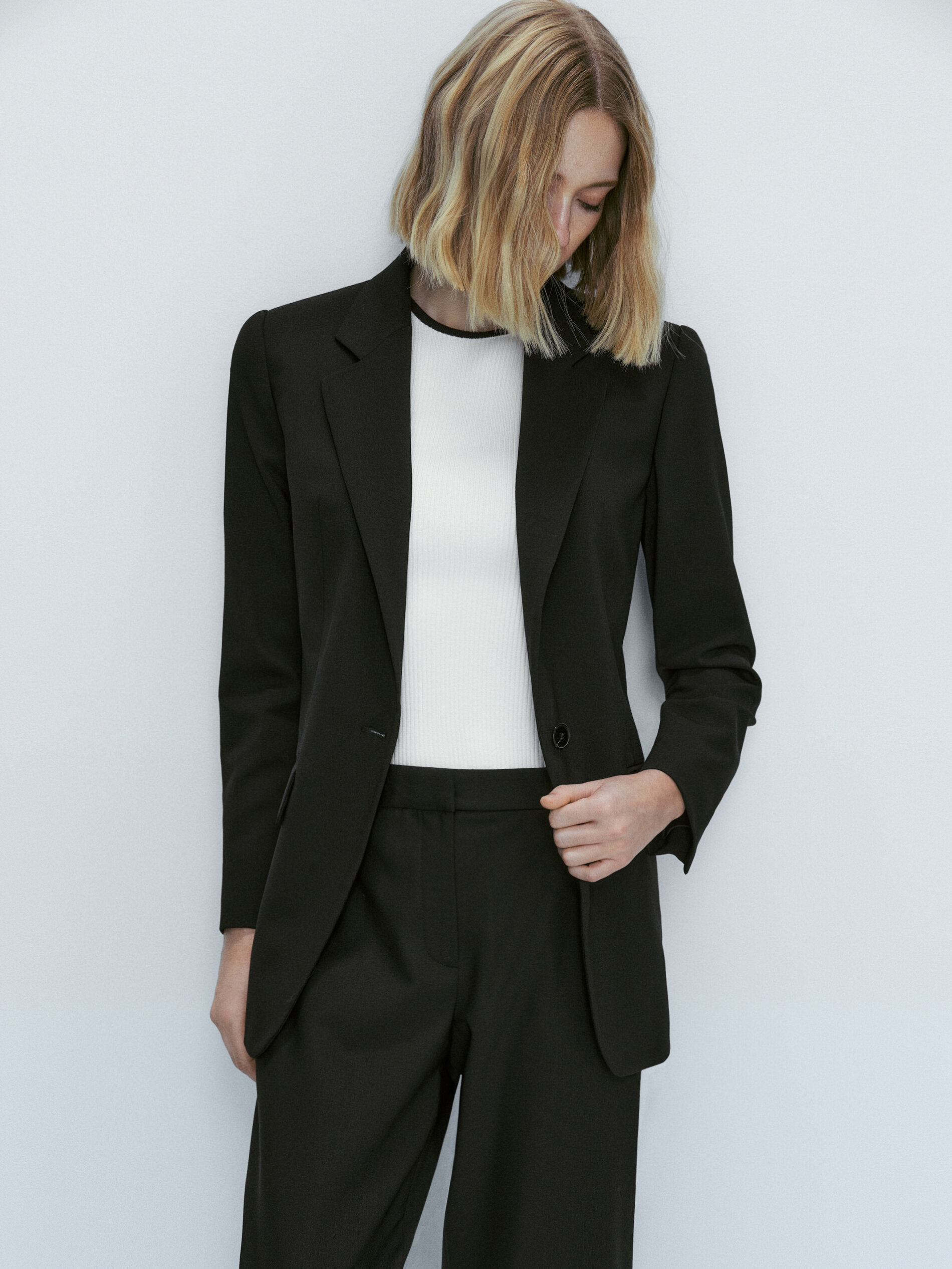 Pantalón traje lana fría - NEGRO