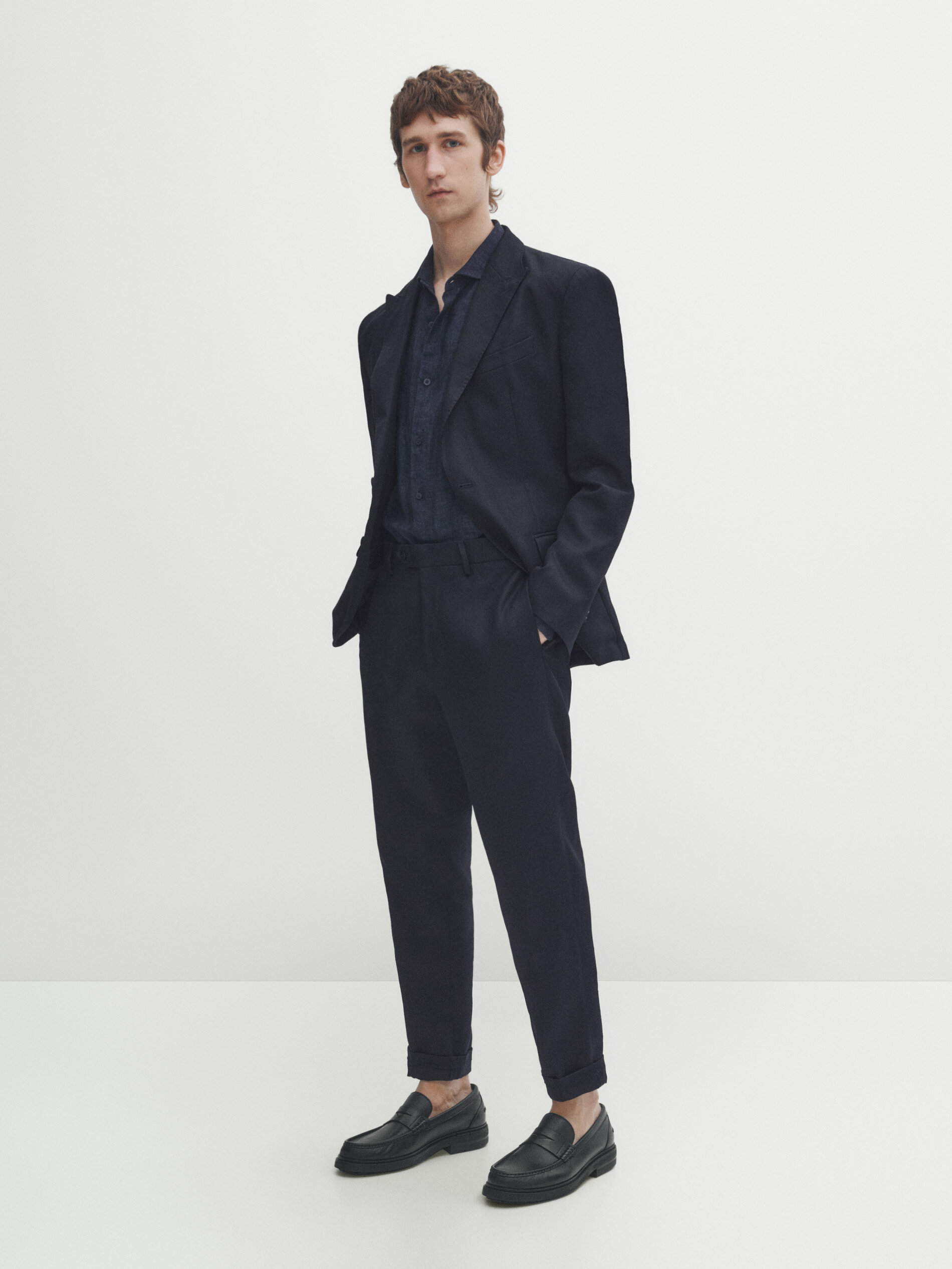 Pantalón traje azul marino 100% lino - AZUL MARINO