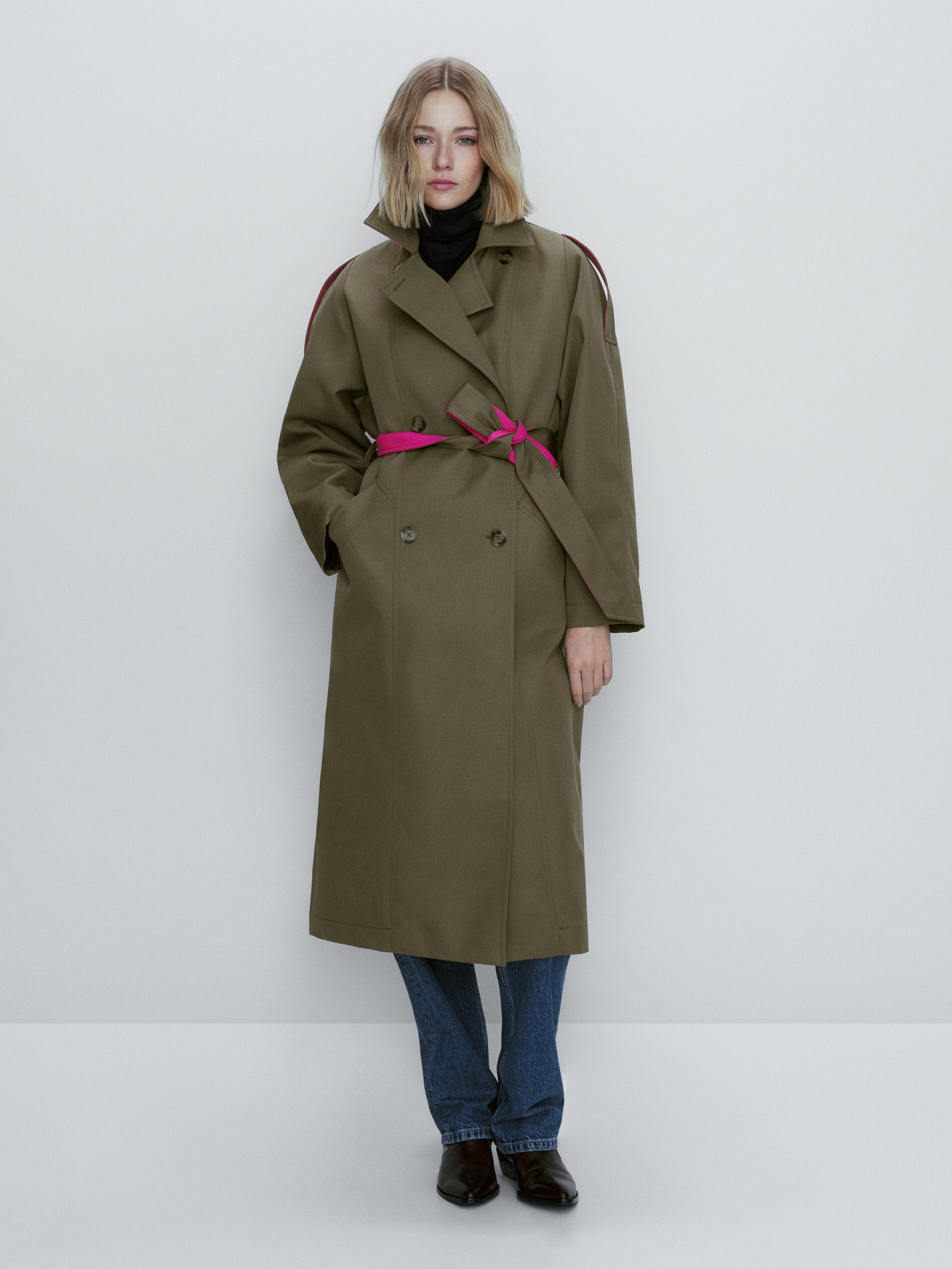 Chaqueta trench contraste color - KAKI