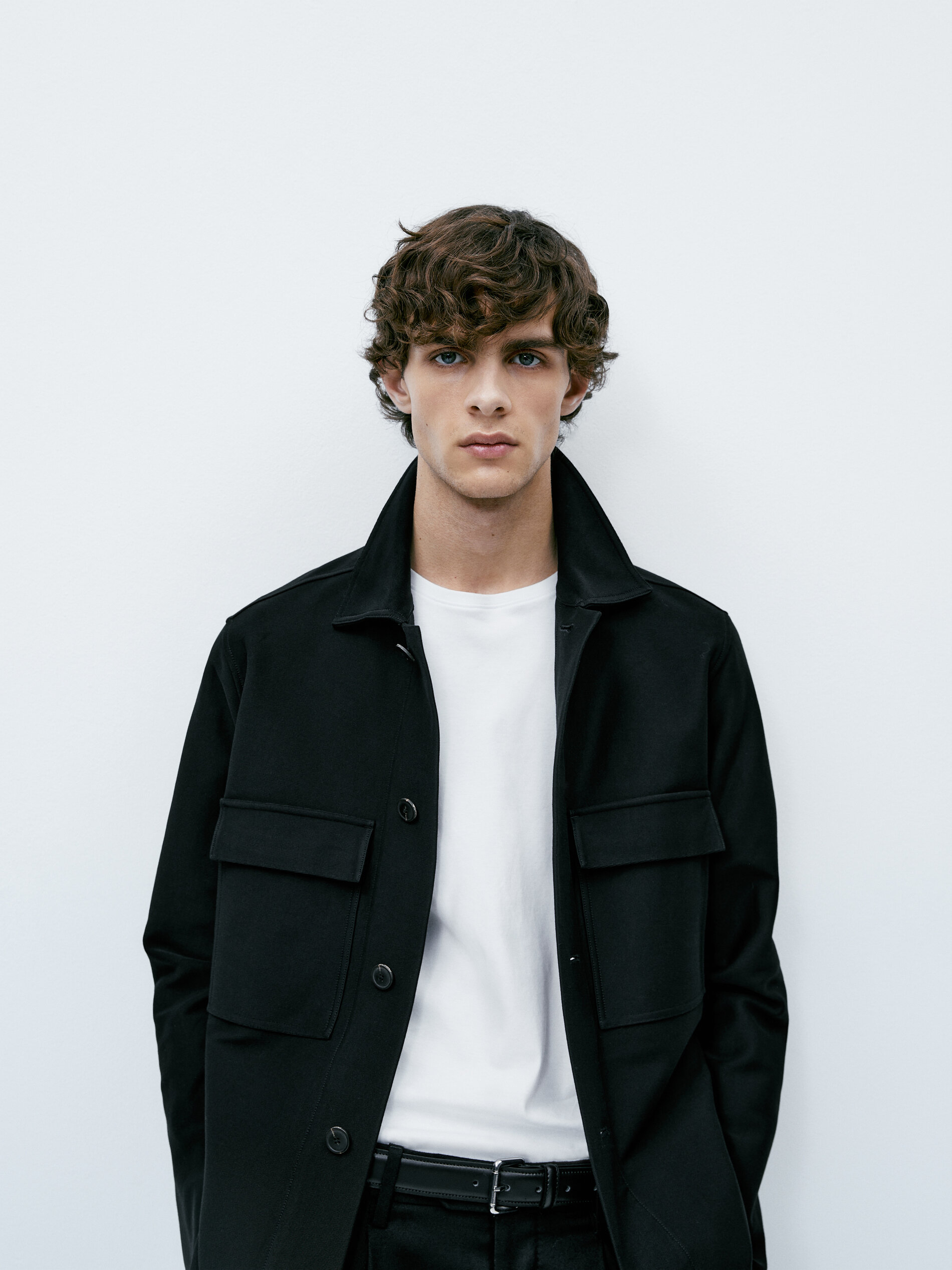 Sobrecamisa sarga algodón bolsillos - NEGRO