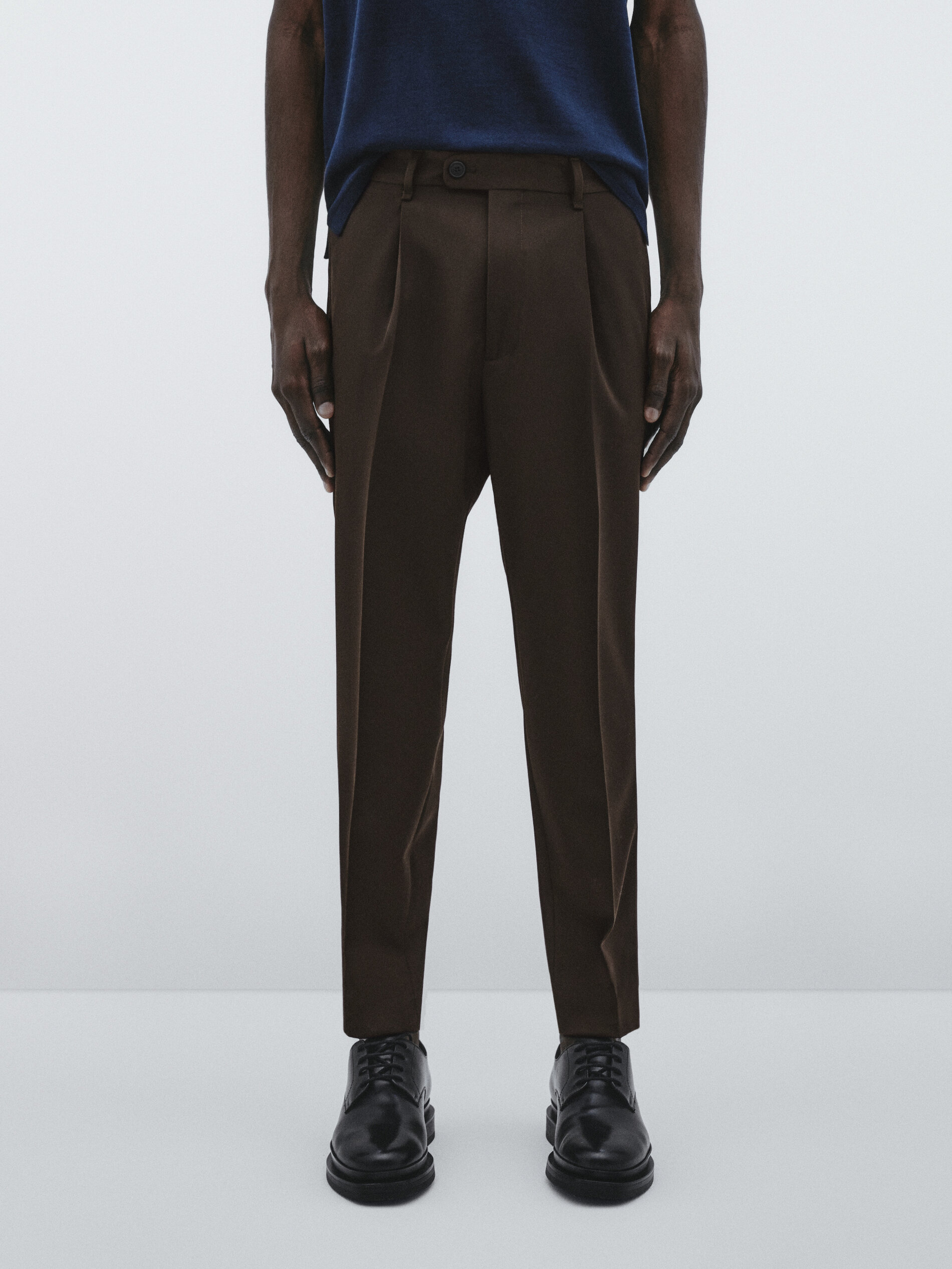 Pantalón lana técnica marrón -Studio - Chocolate