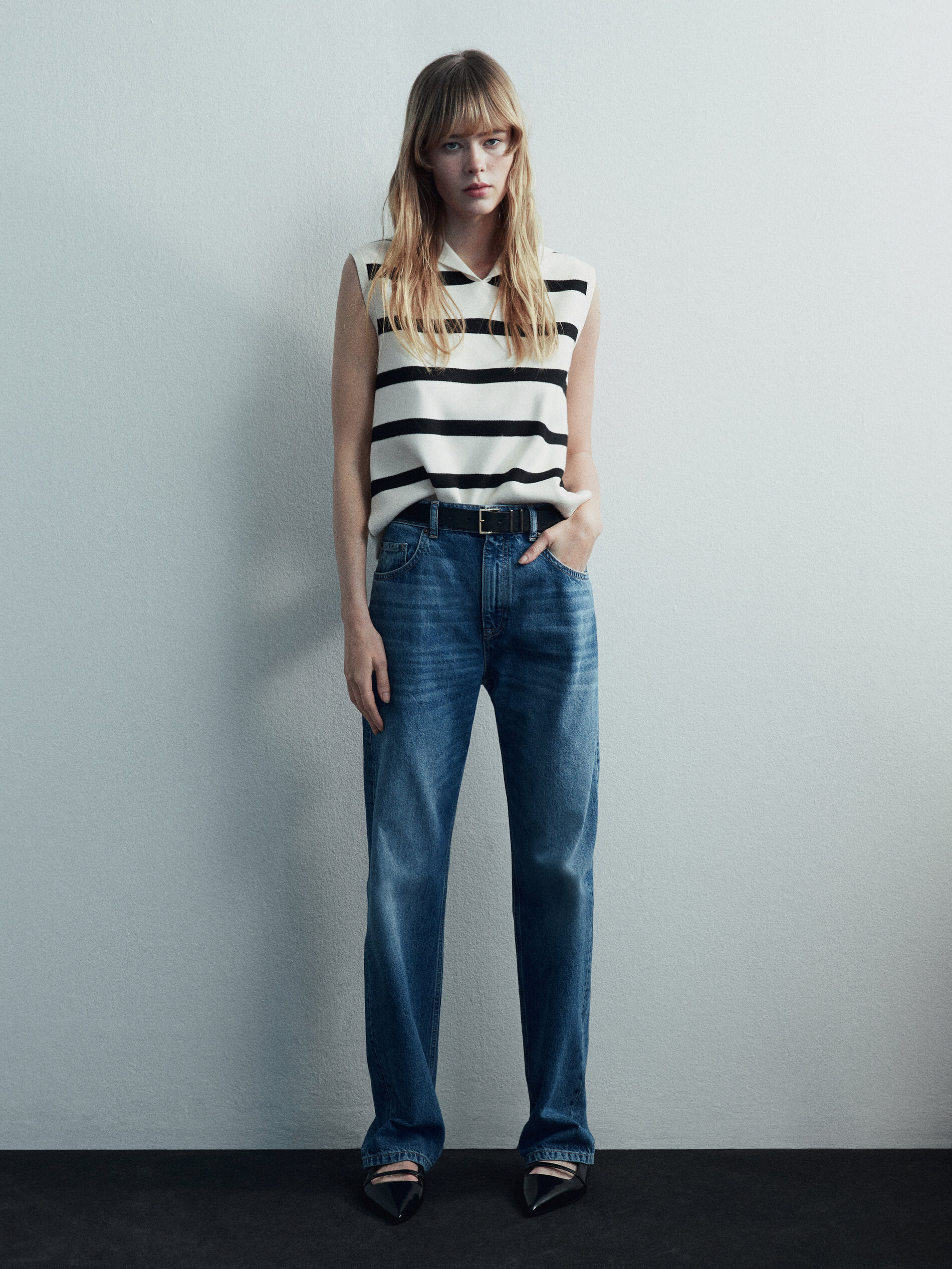 Chaleco punto rayas - CRUDO