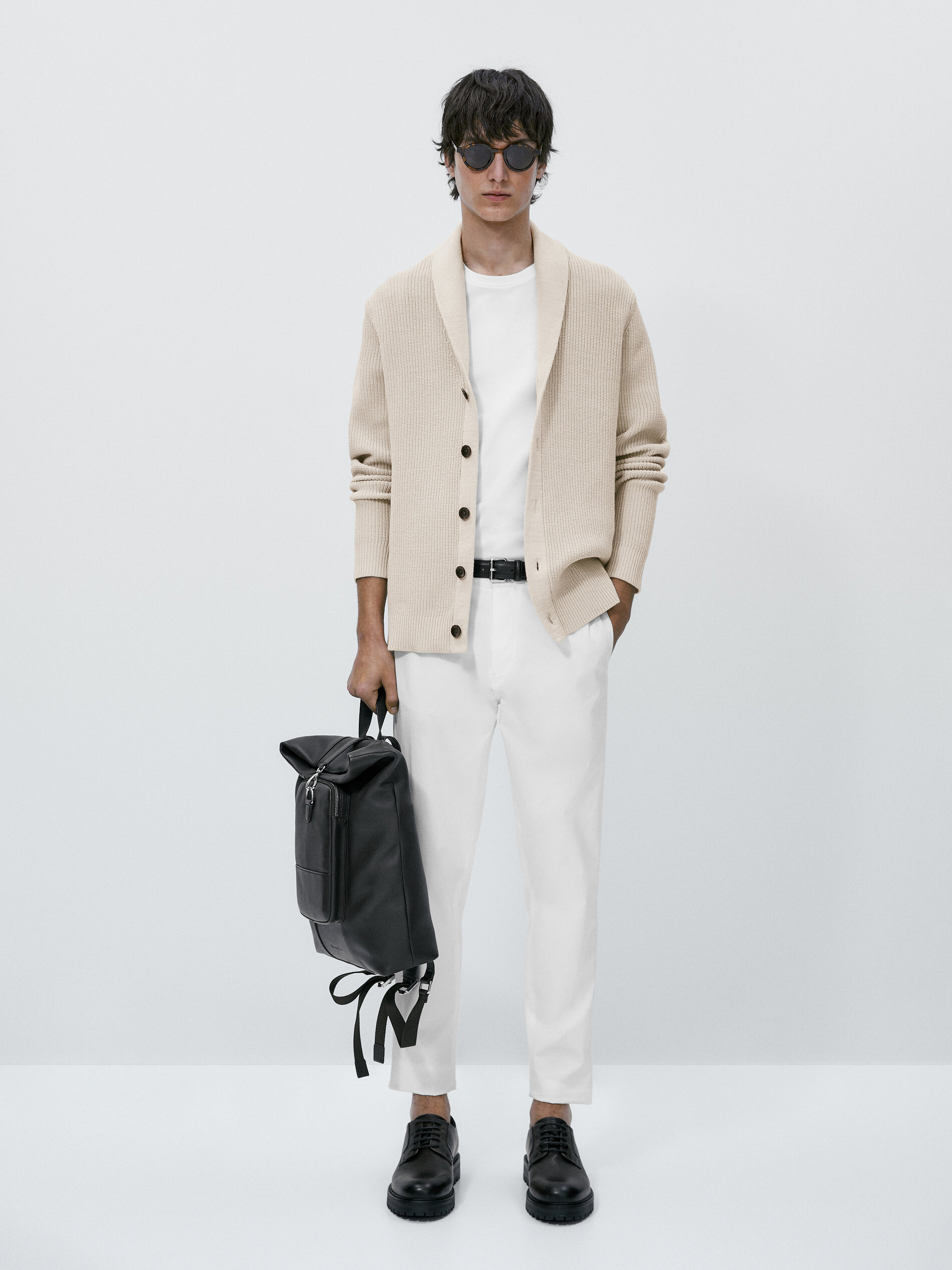 Cárdigan de punto cuello chal - Beige