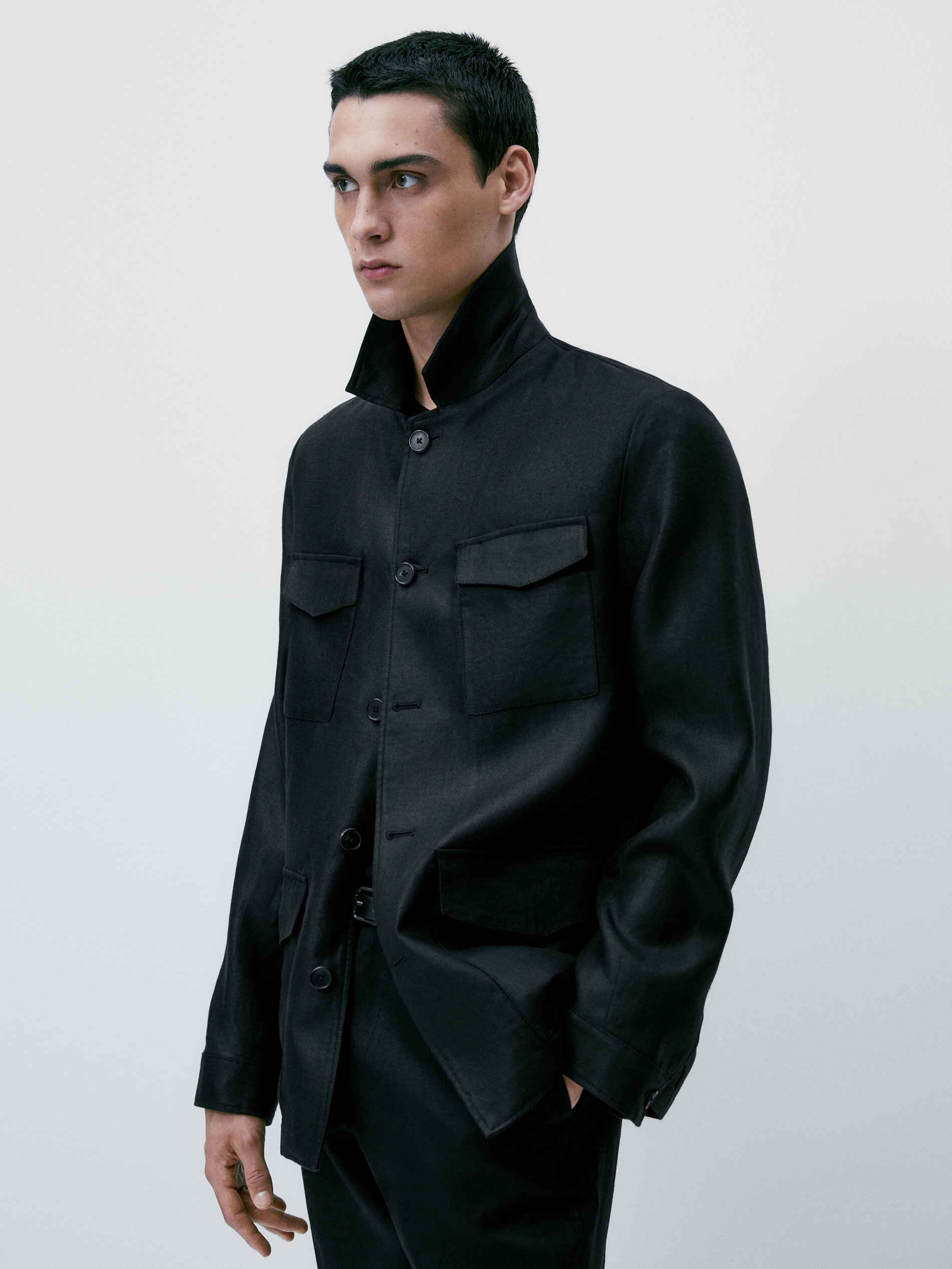 Sobrecamisa sarga 100% lino - NEGRO