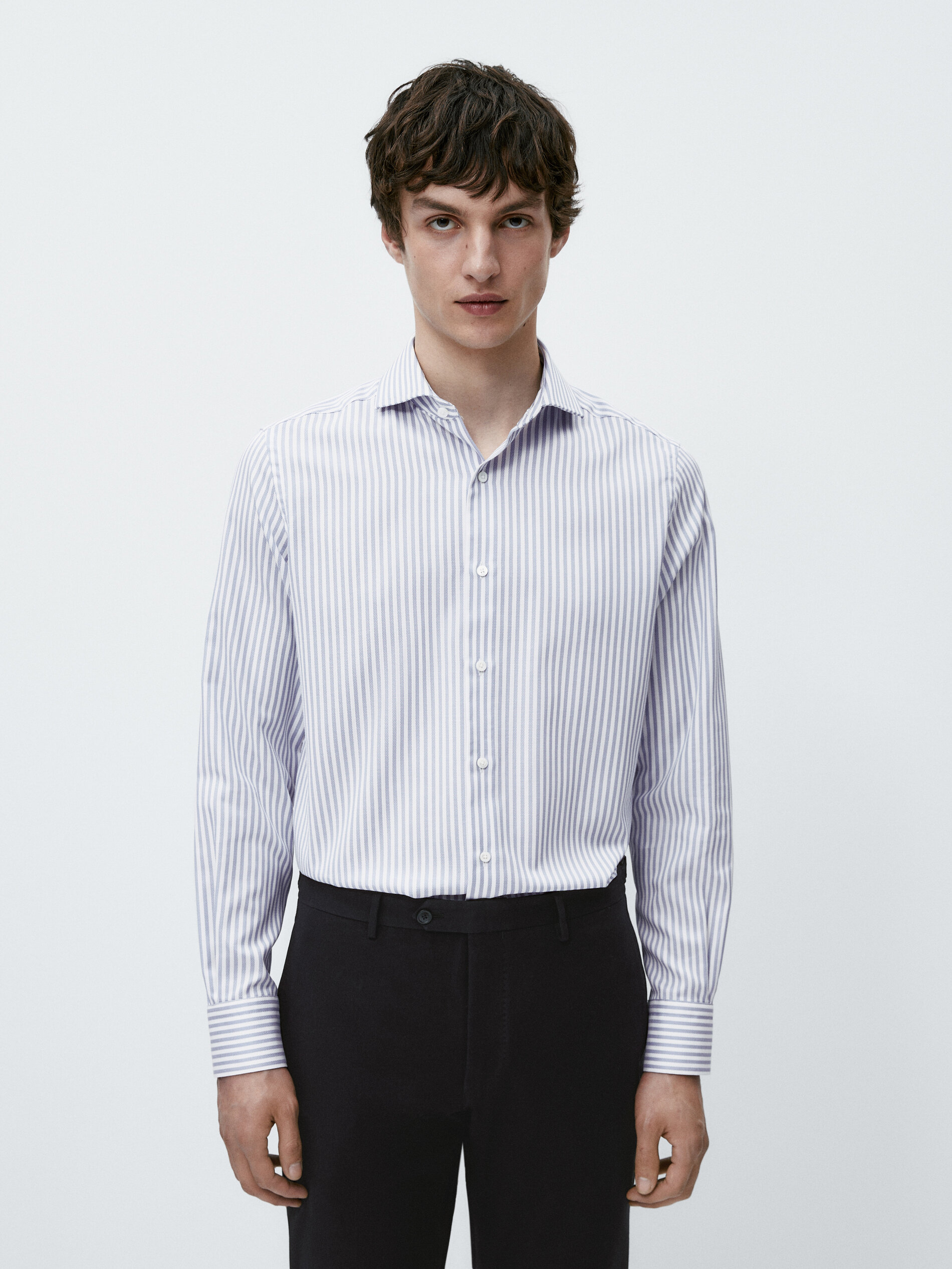 Camisa rayas estructura easy iron slim fit - AZUL