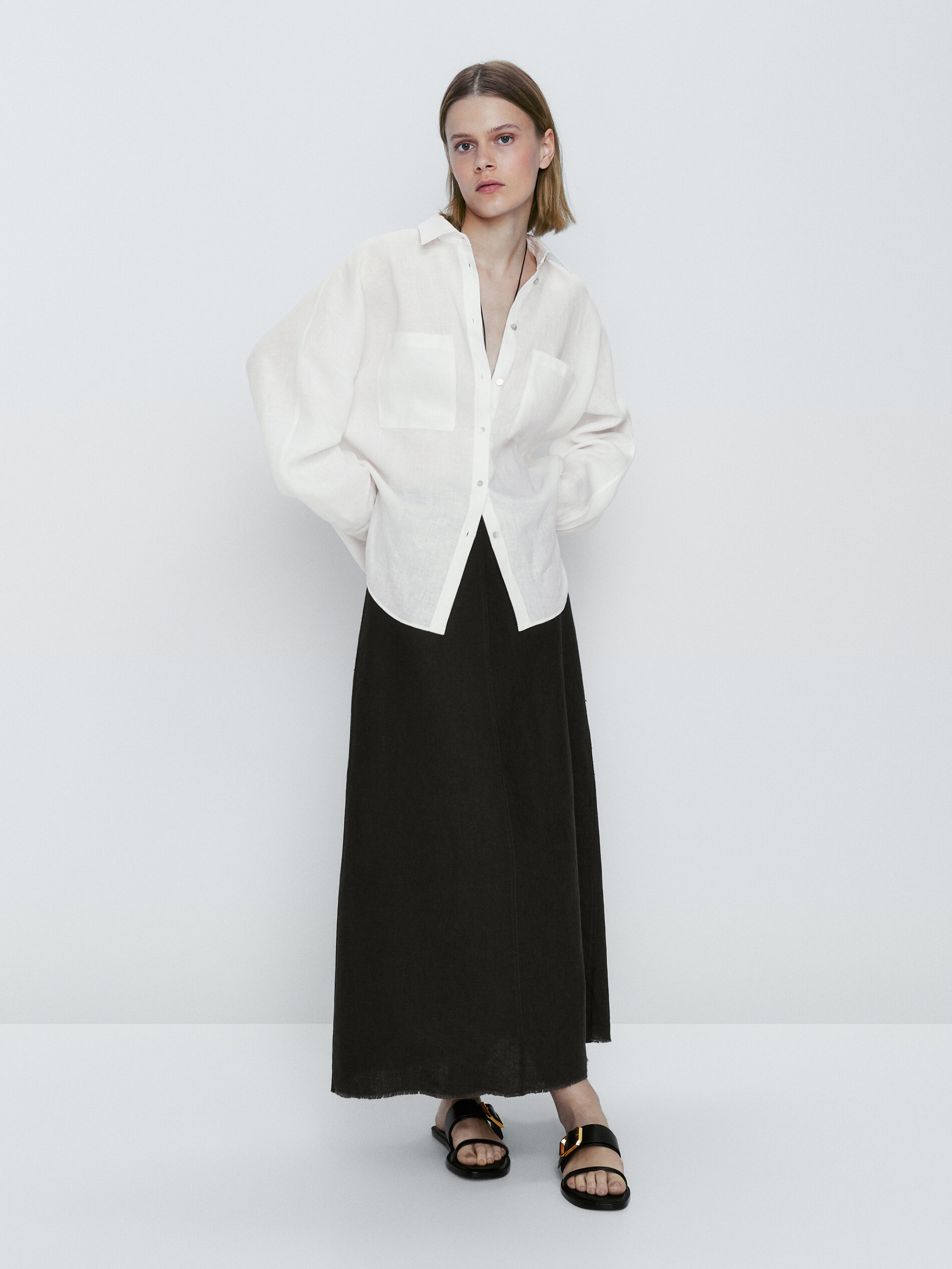 Camisa 100% lino bolsillos - BLANCO