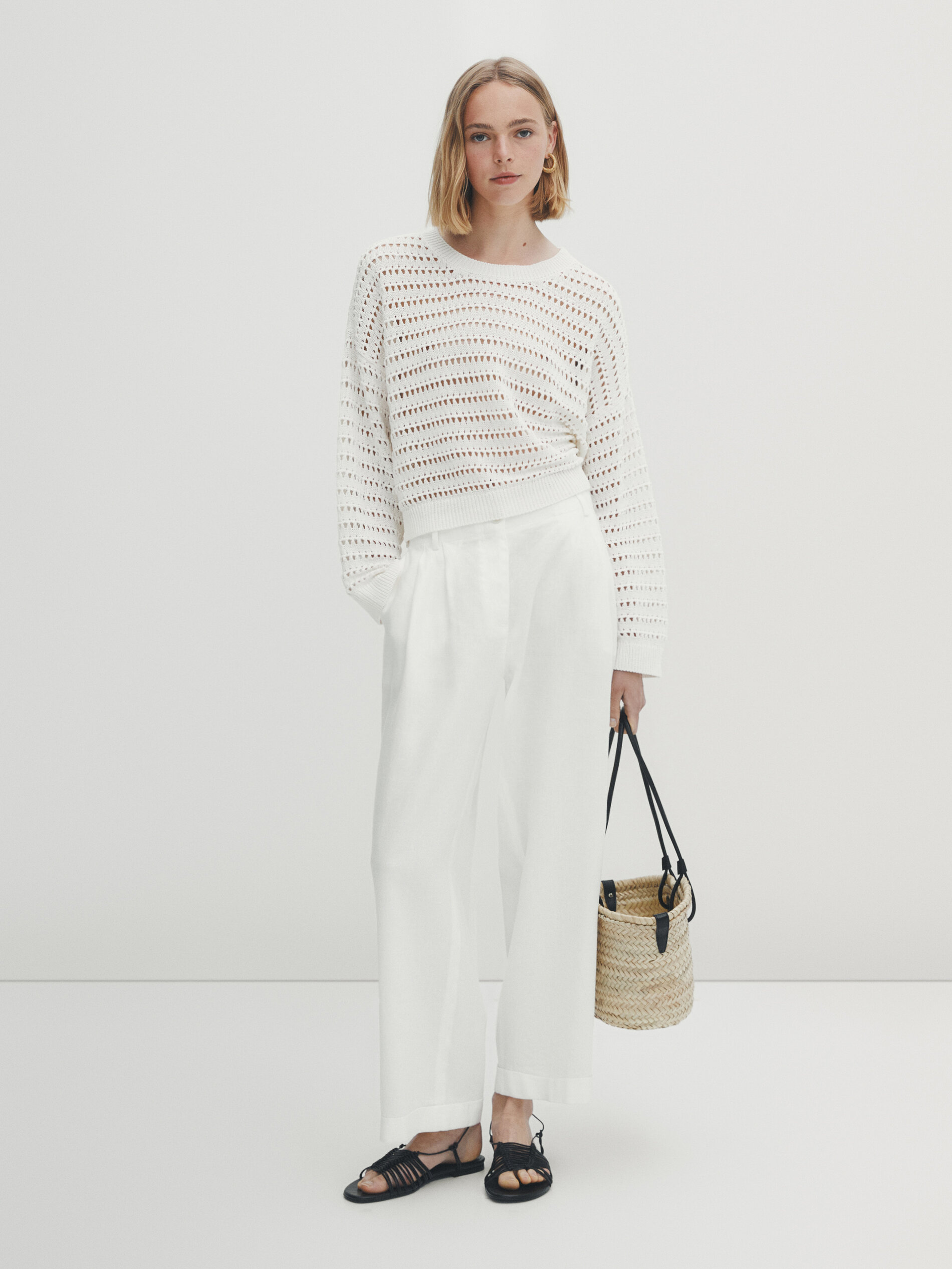 Jersey punto calado cuello redondo - CRUDO