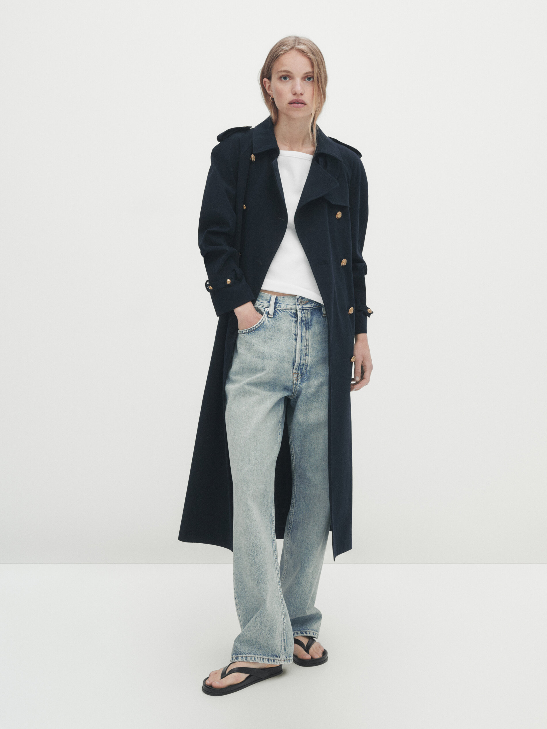 Chaqueta trench botones dorados - AZUL MARINO