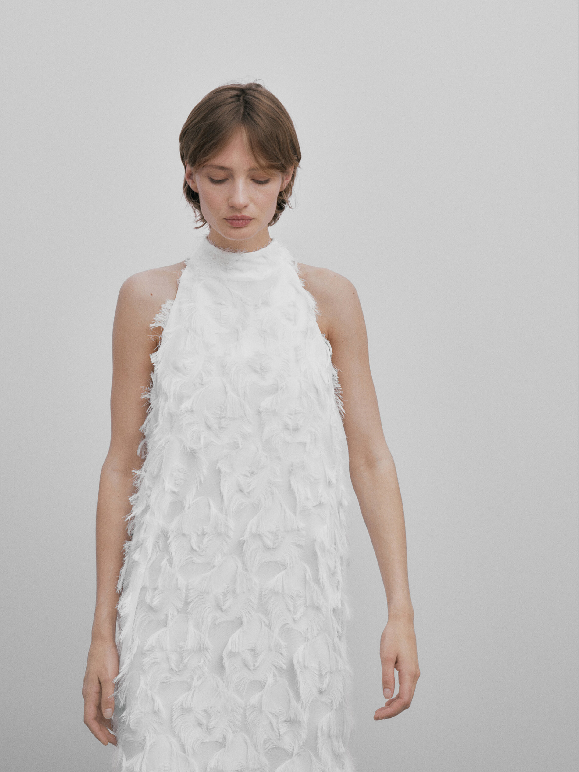 Vestido halter desflecado -Studio - BLANCO