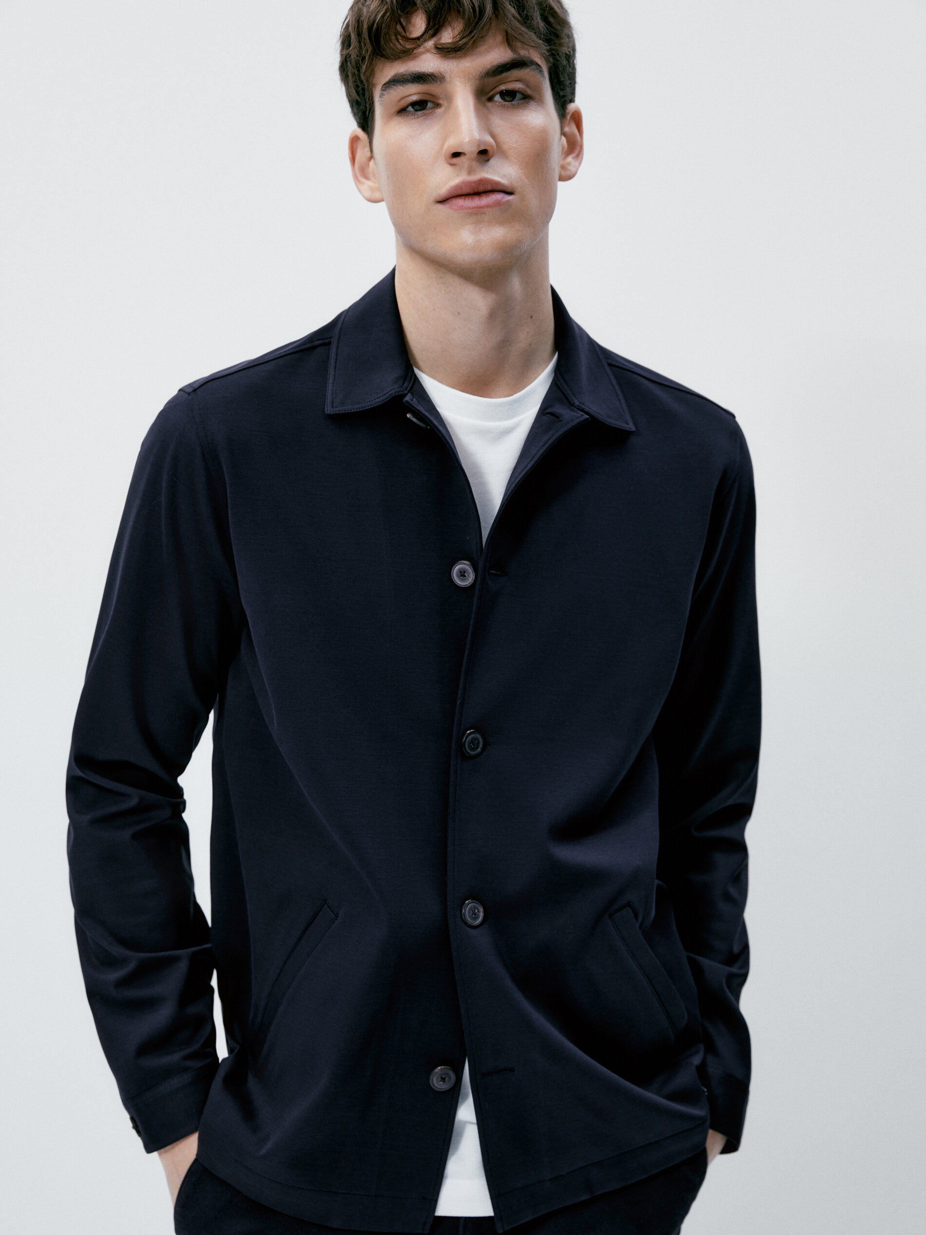 Sobrecamisa sarga mezcla algodón - AZUL MARINO