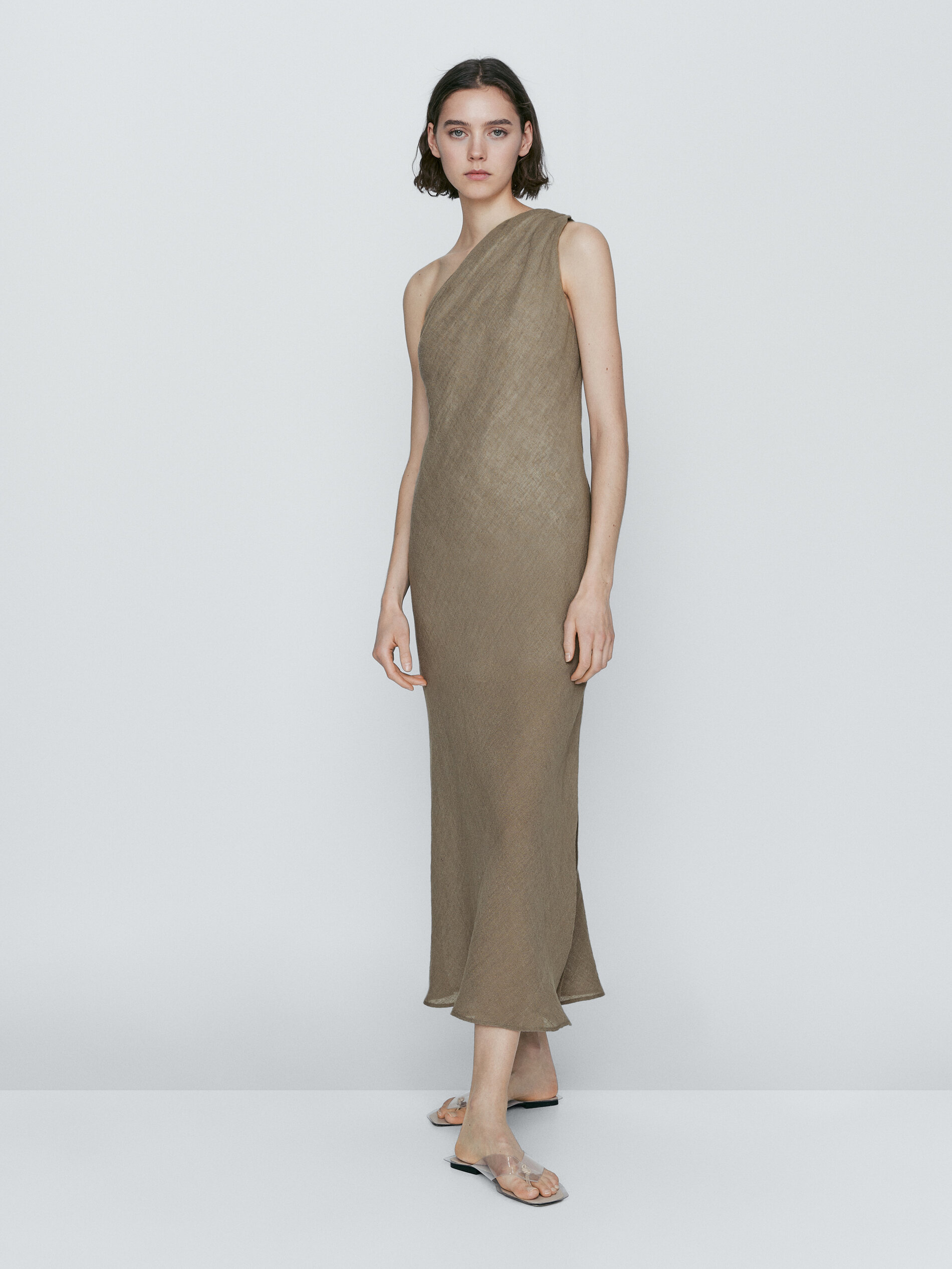 Vestido asimétrico gofrado - Piedra