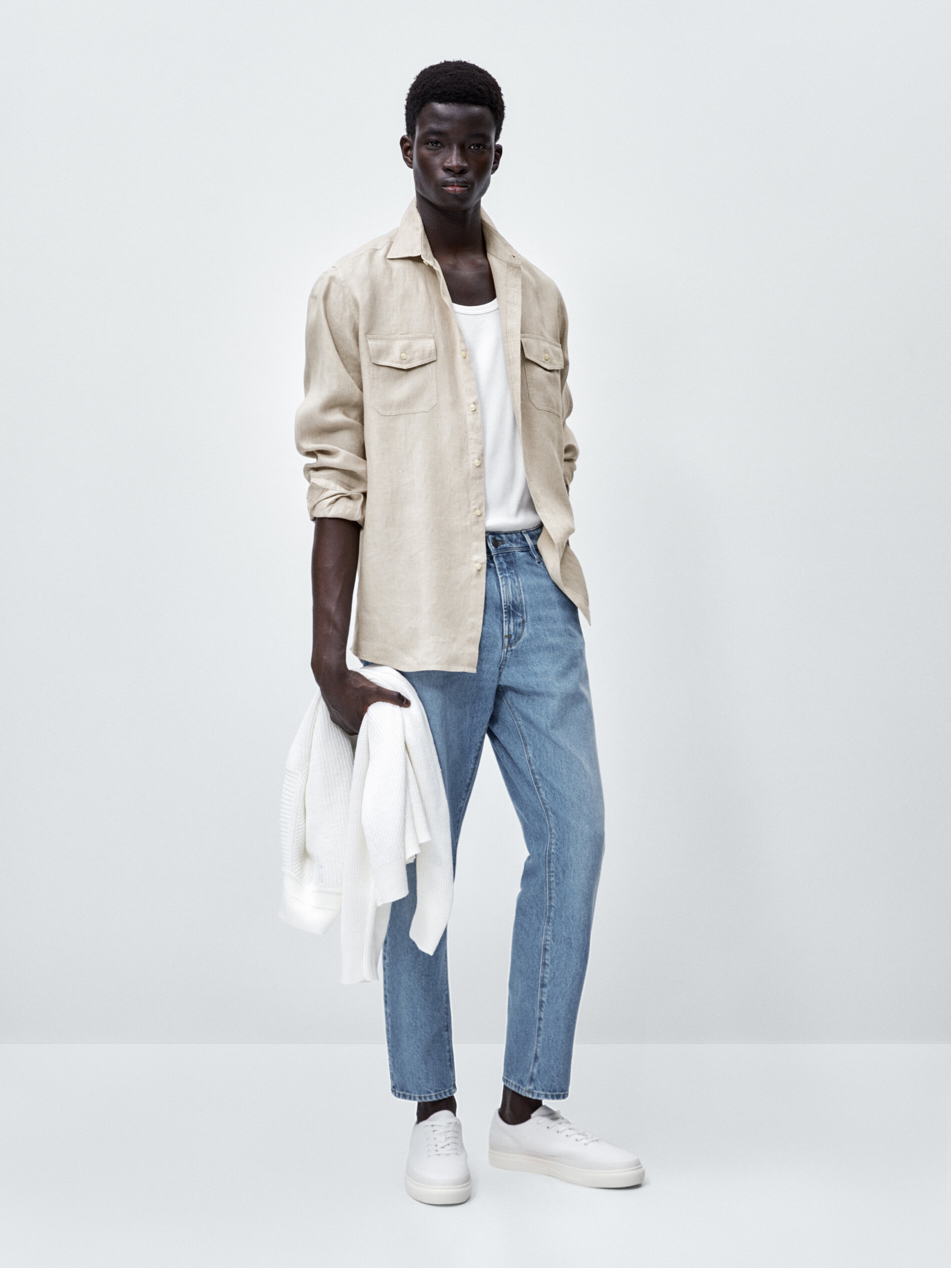 Pantalón vaquero mid bleach tapered fit - INDIGO