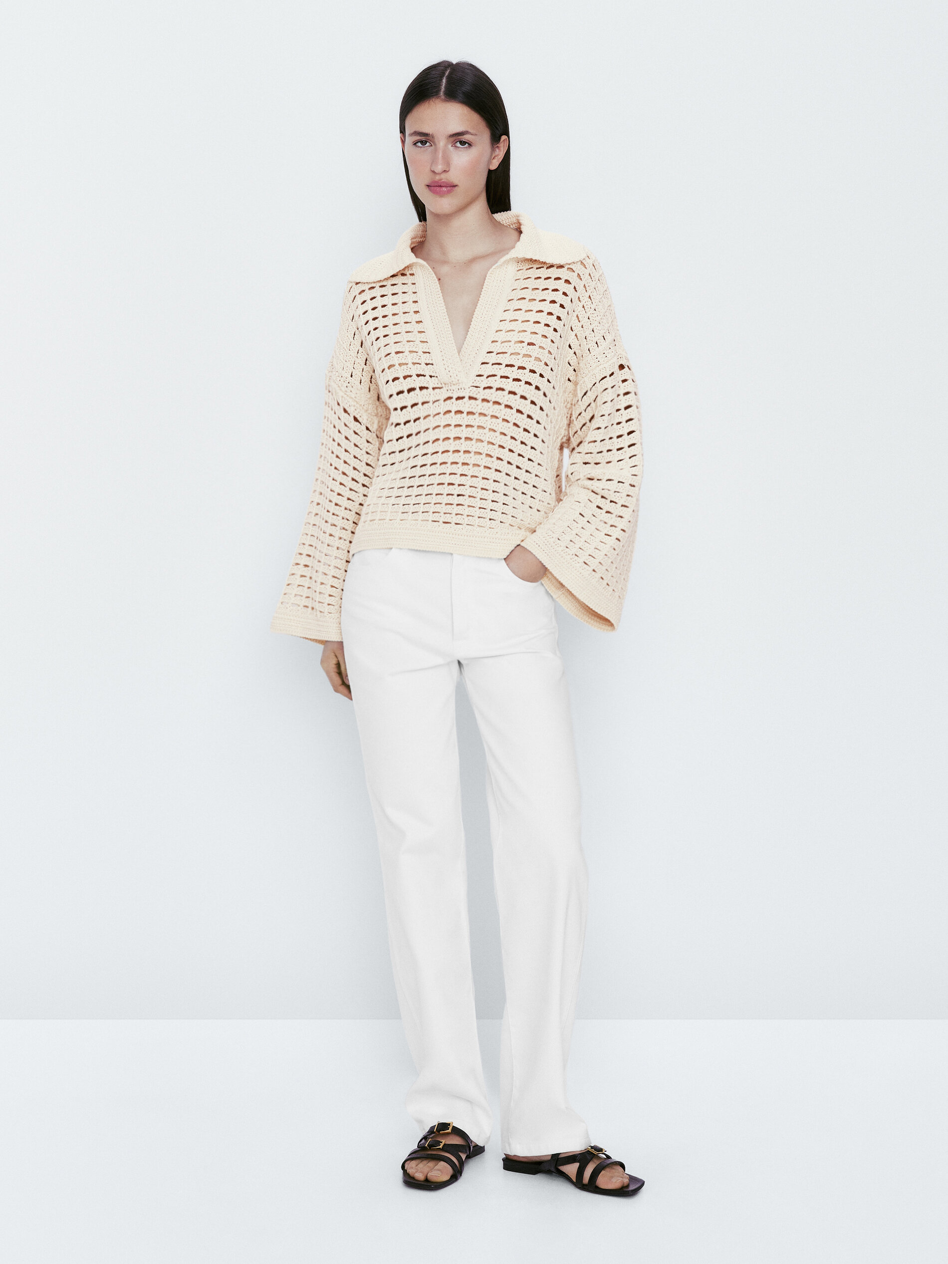 Jersey polo crochet - BEIGE