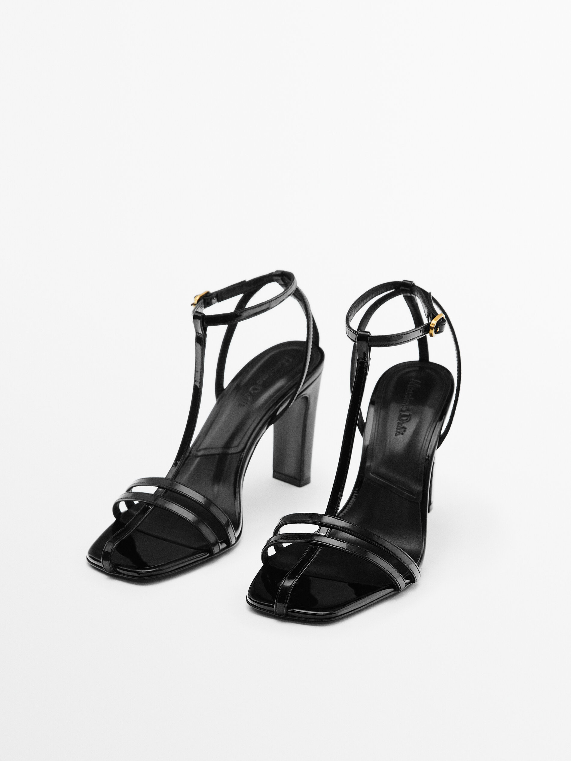 Sandalia tacón piel tiras - NEGRO