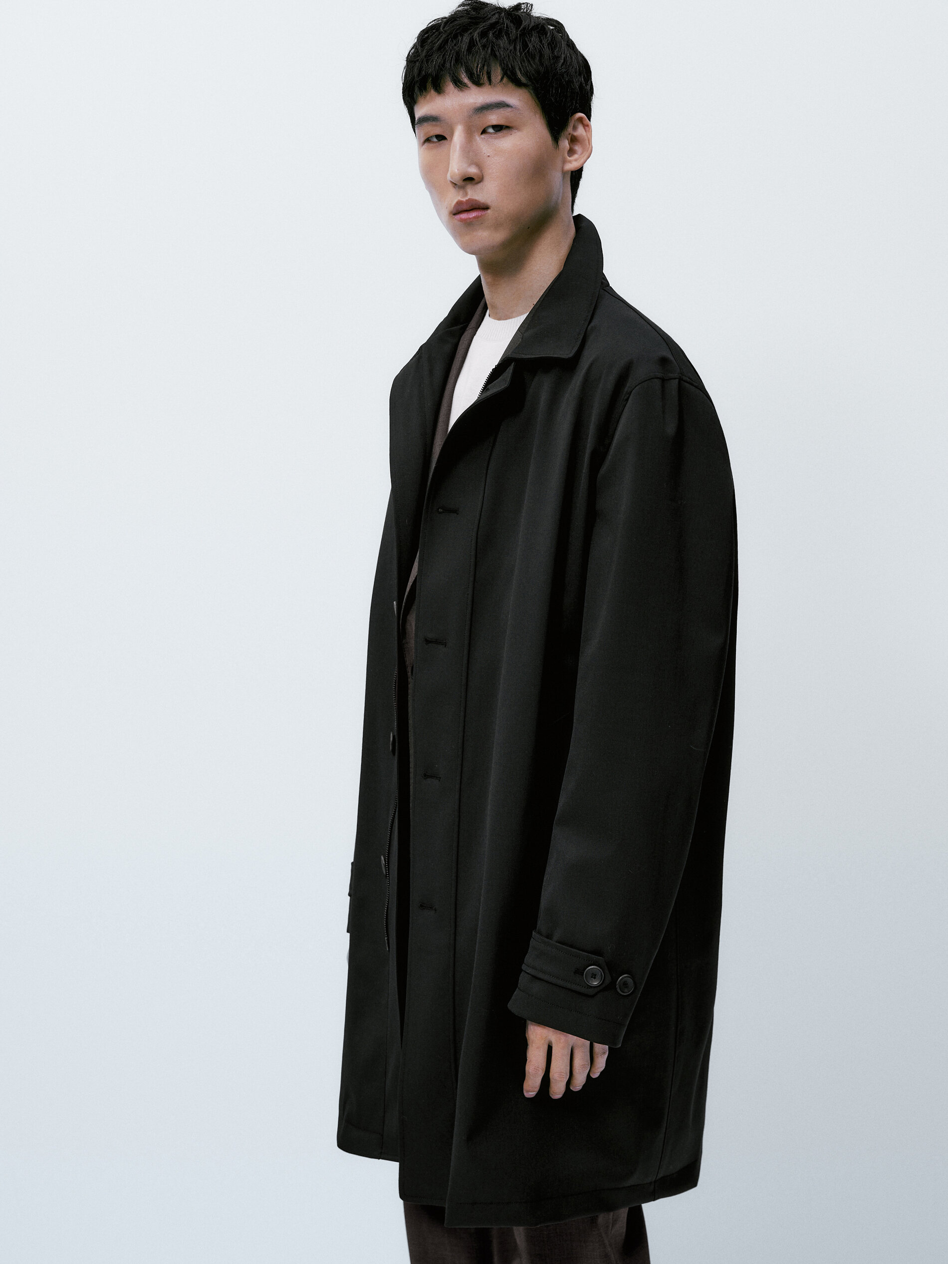 Chaqueta trench con lana - NEGRO