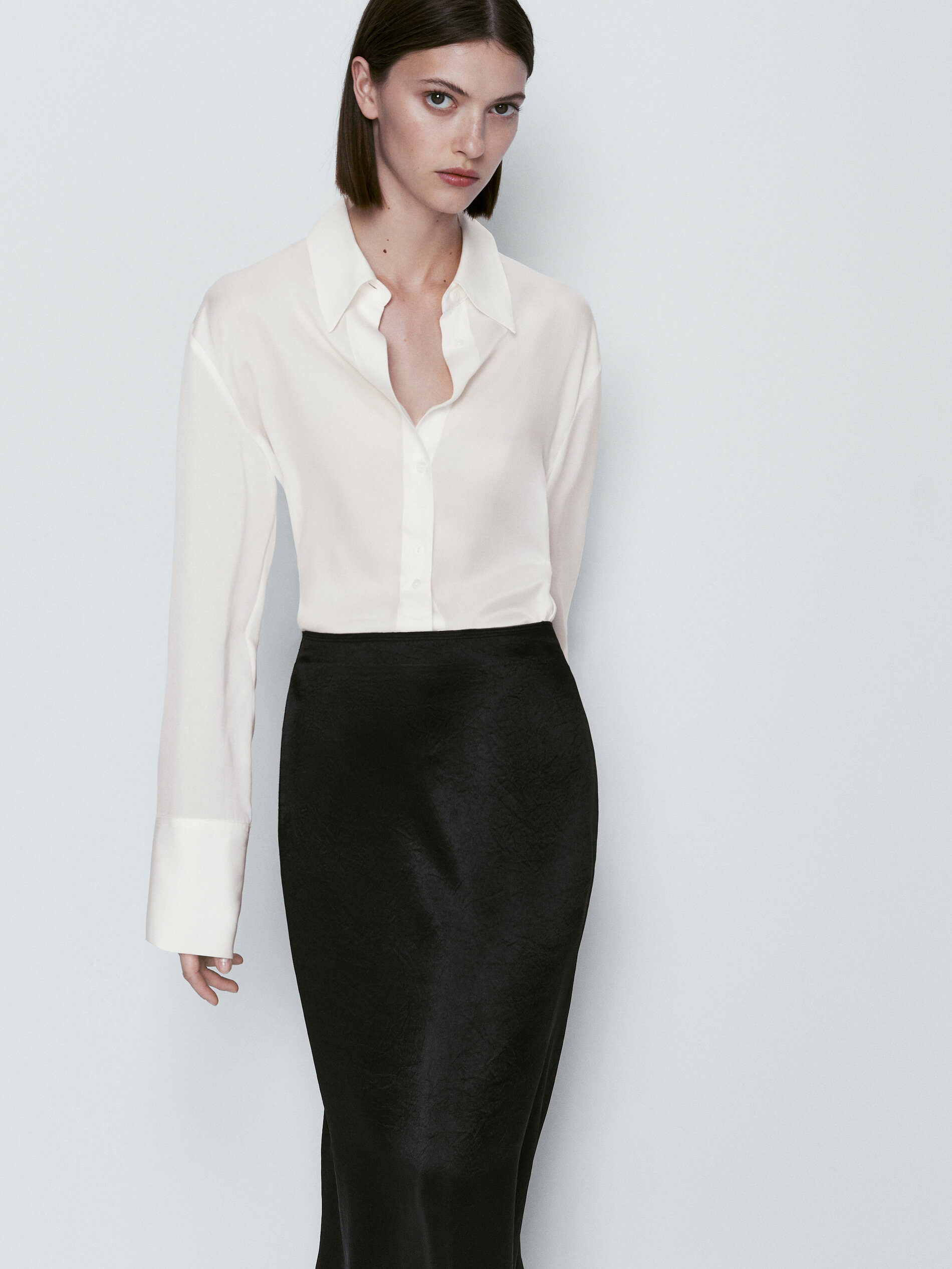 Falda larga satinada - NEGRO