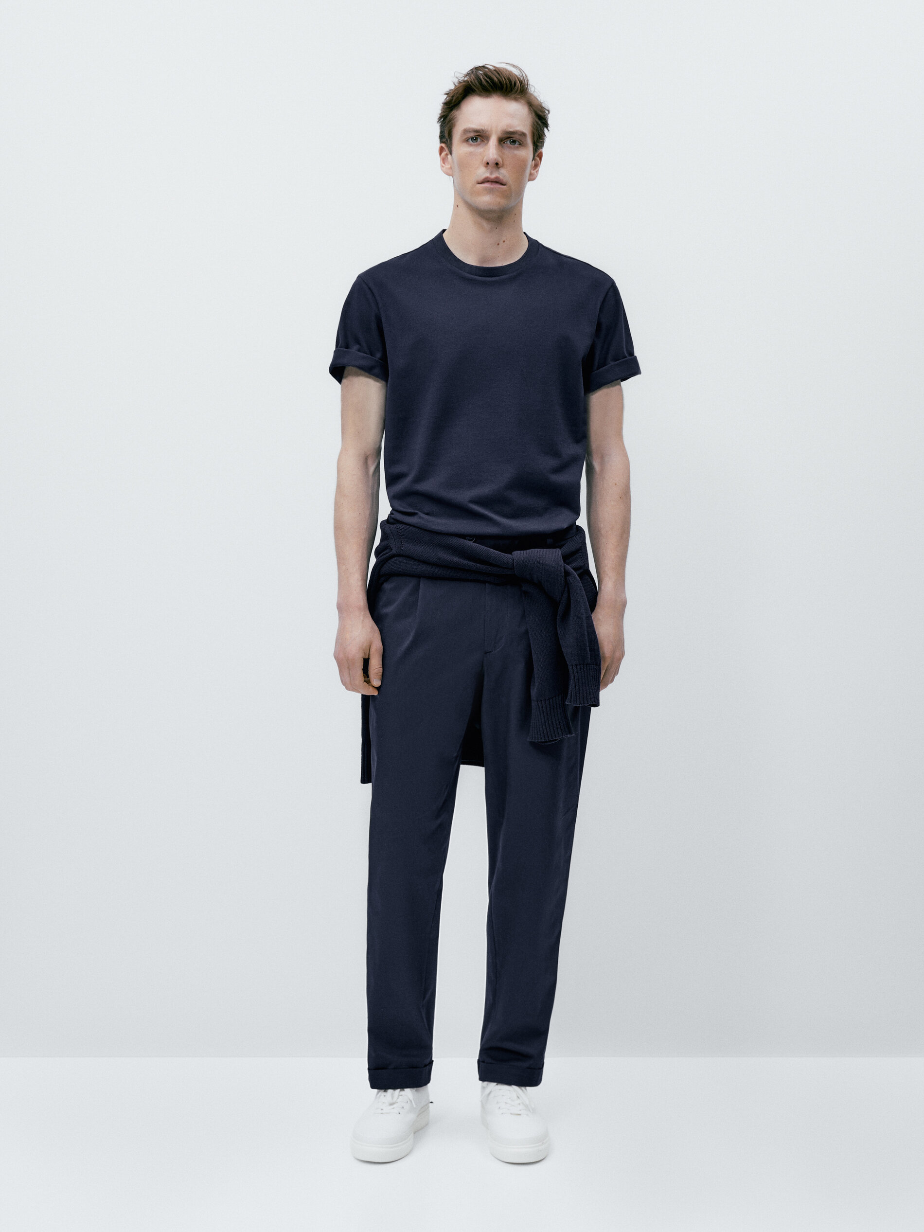 Camiseta algodón estructura manga corta - AZUL MARINO