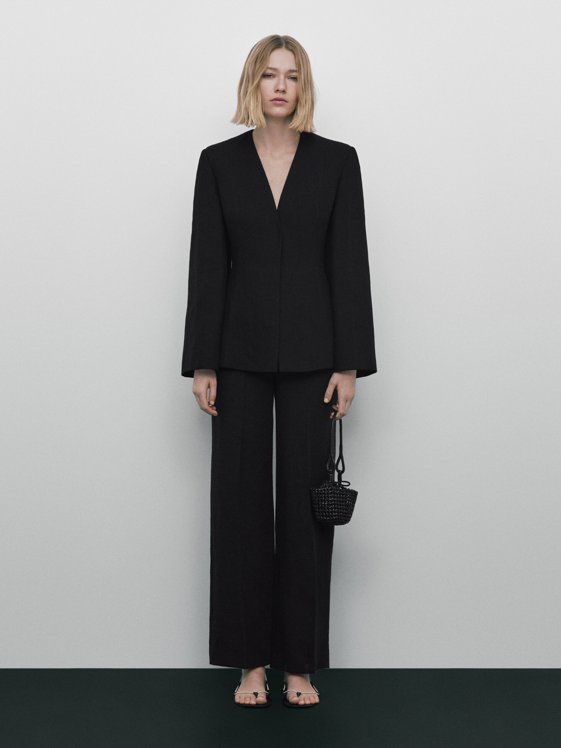 Pantalón traje lino costuras Limited edition - NEGRO