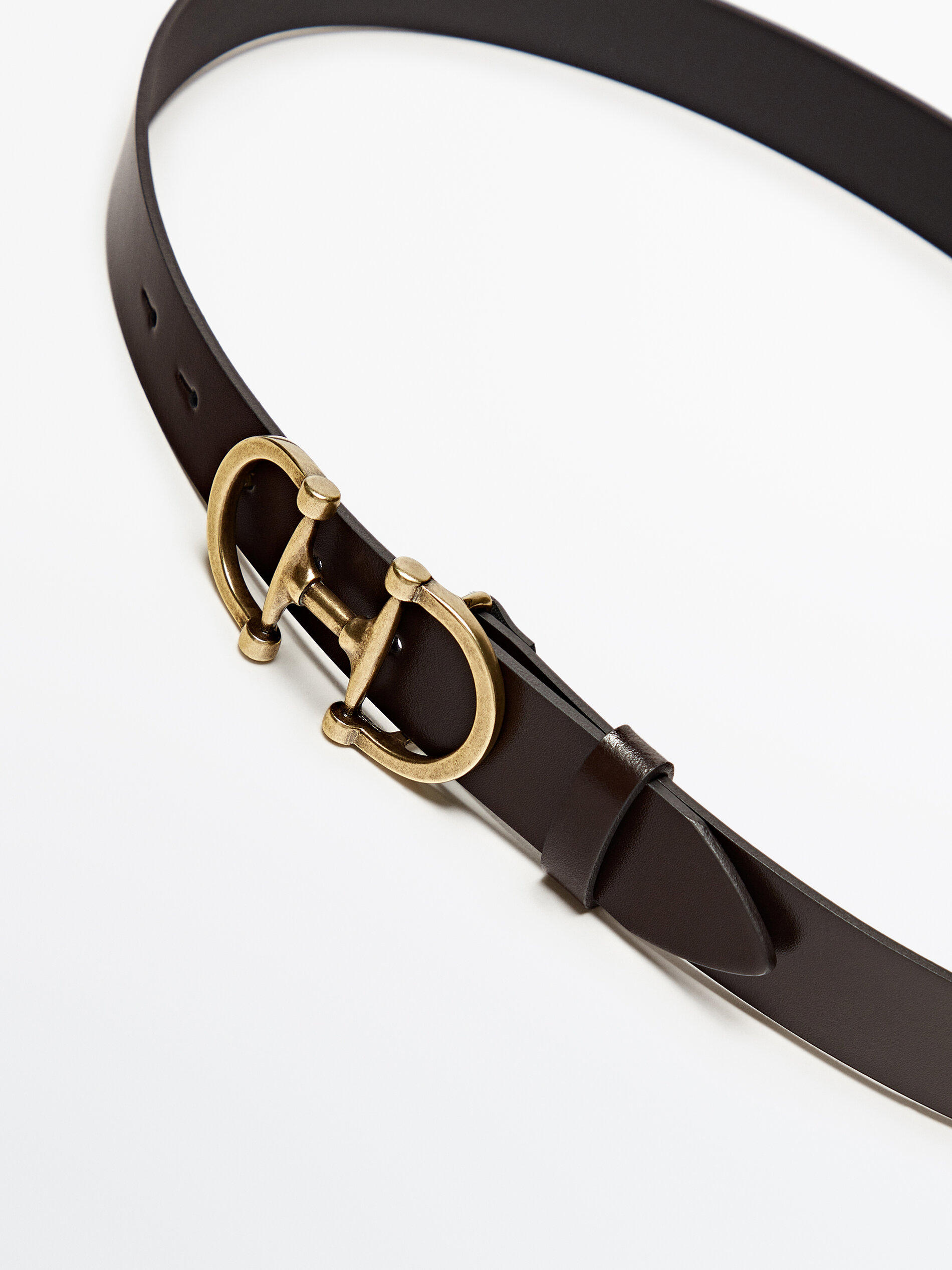 Cinturón piel doble hebilla - MARRÓN