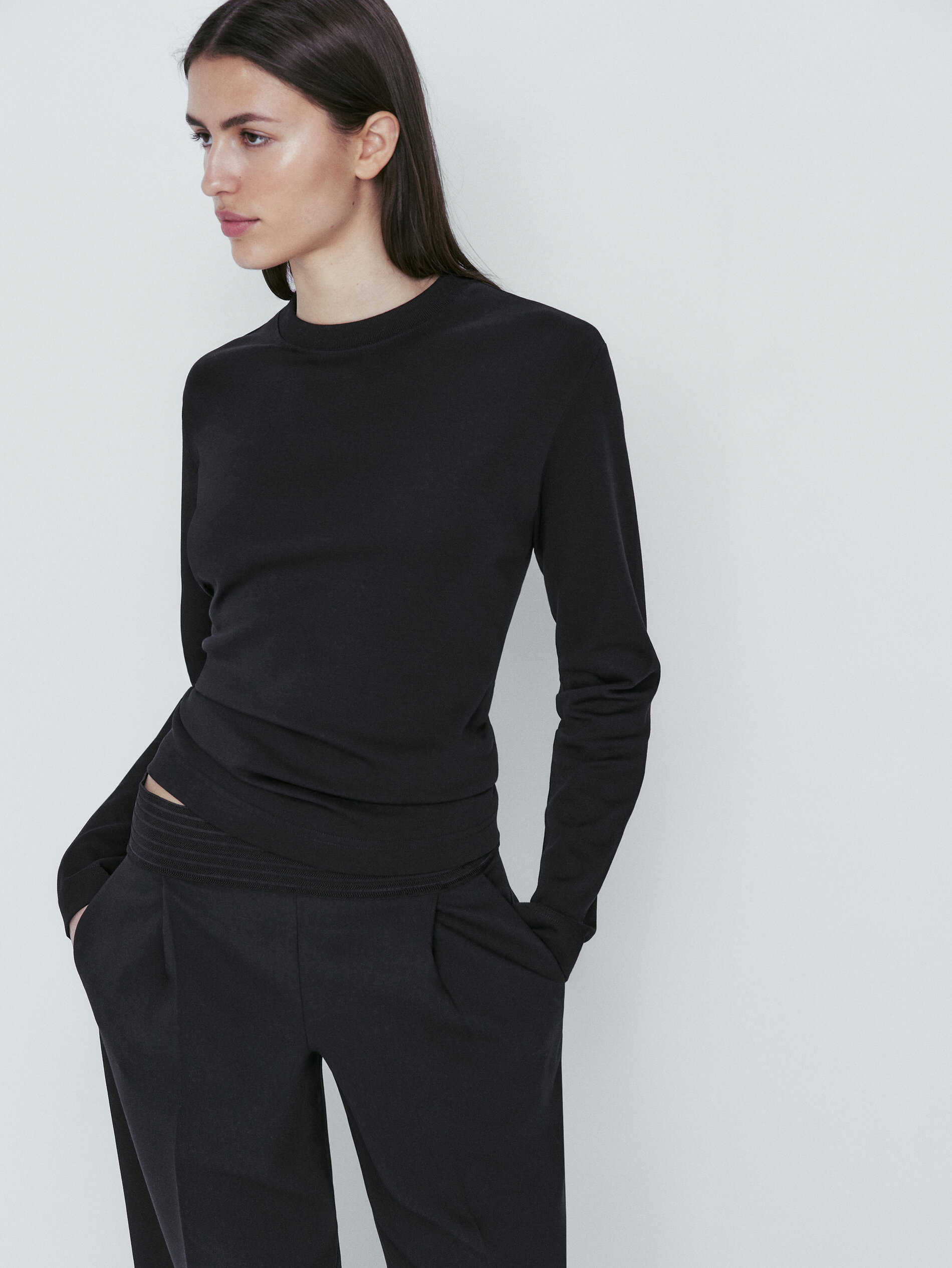 Pantalón cintura elástica corte recto - NEGRO