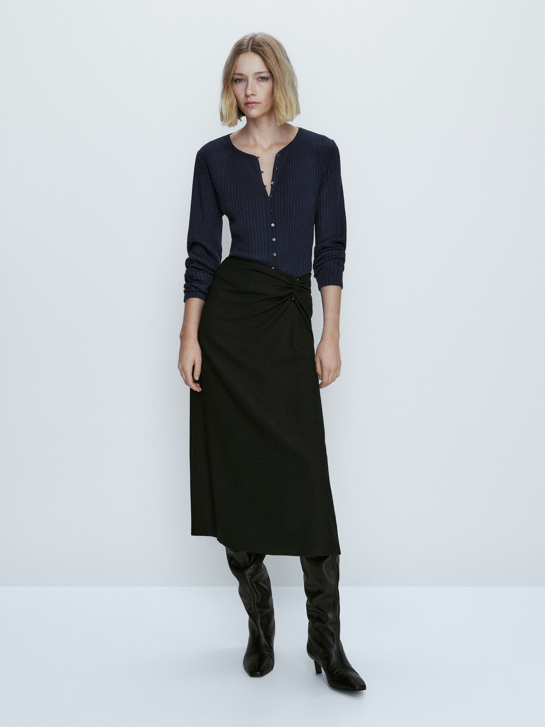 Cárdigan canalé botones - AZUL MARINO