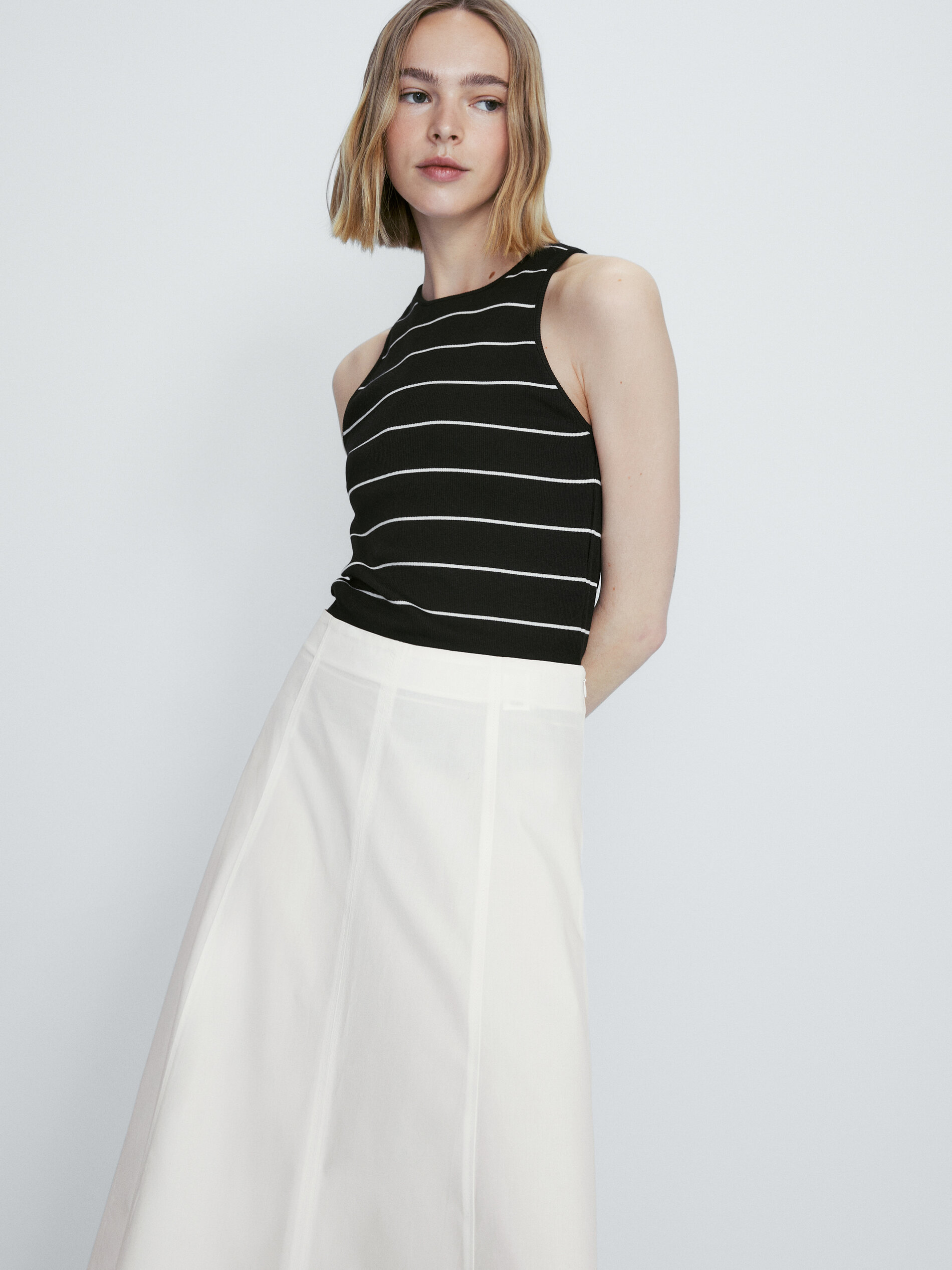 Falda midi popelín - BLANCO