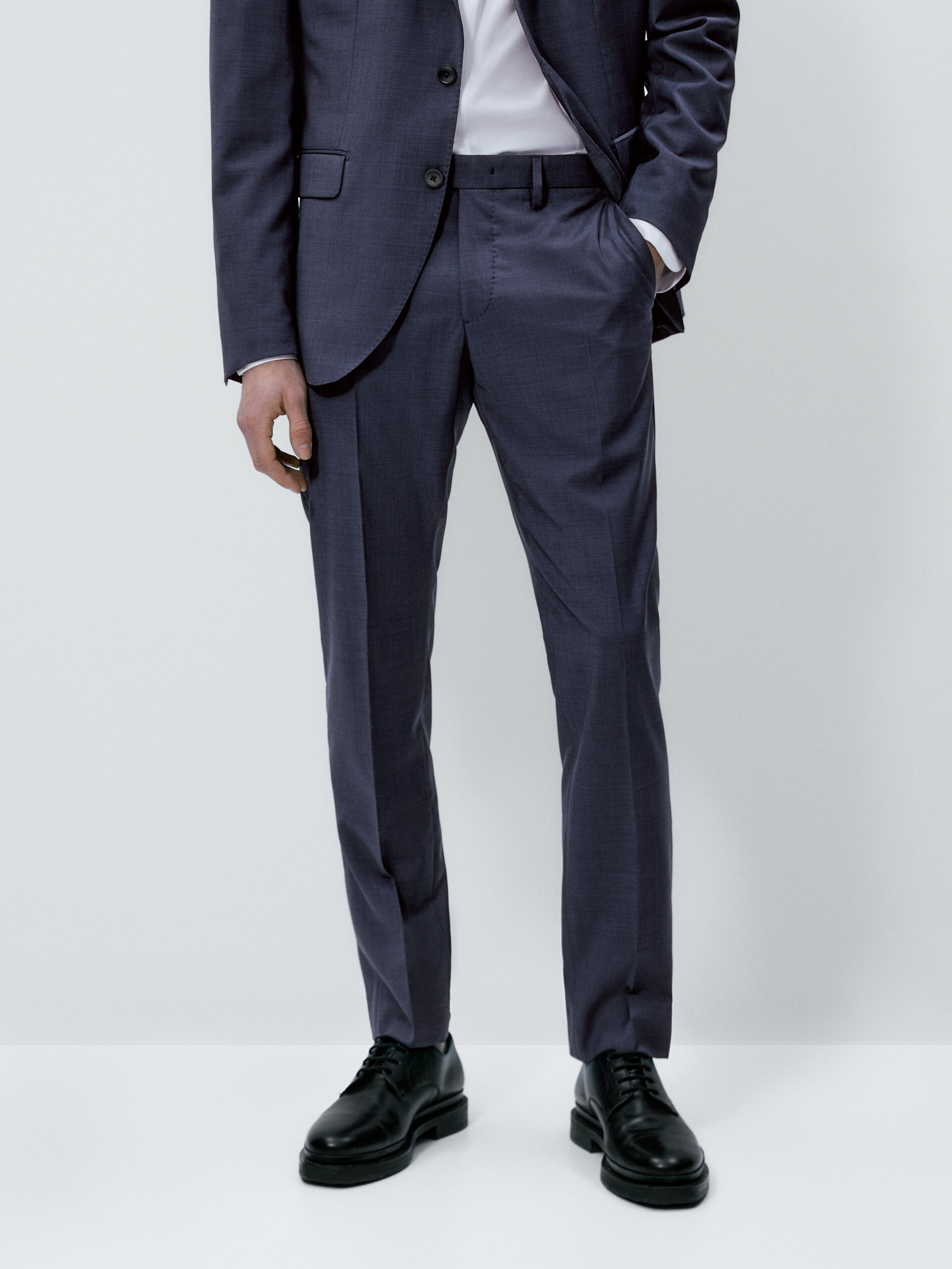 Pantalón traje fil a fil azul lana - AZUL MARINO