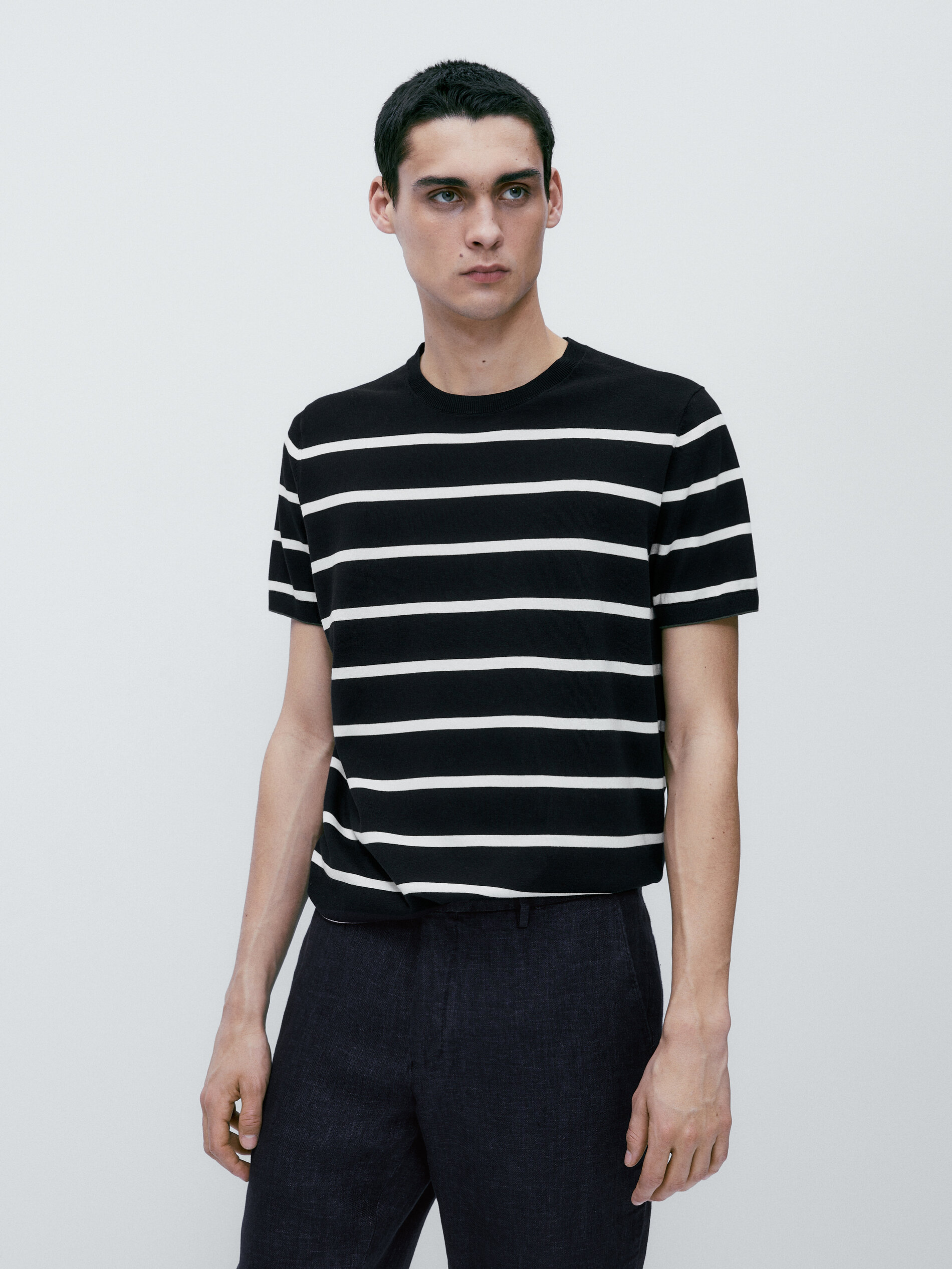 Jersey de punto rayas cuello redondo - AZUL MARINO