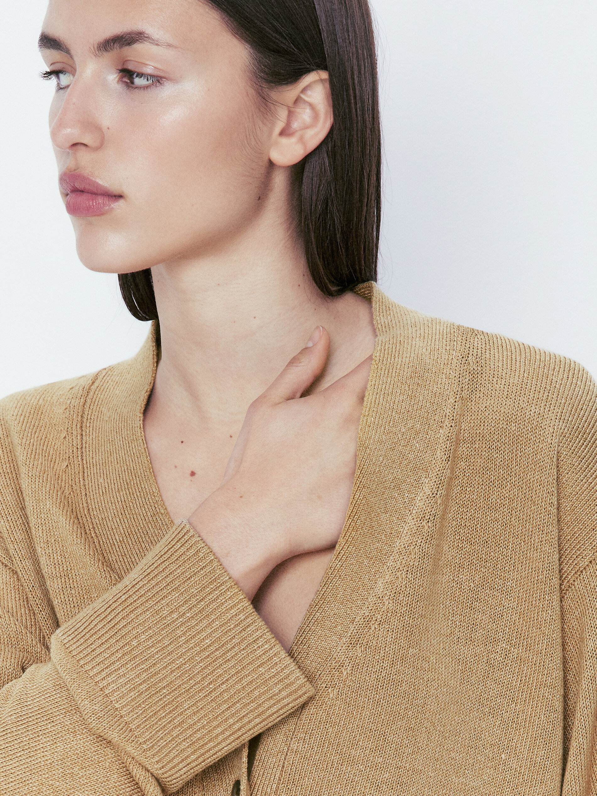 Cárdigan de punto cuello pico botones - Lavado