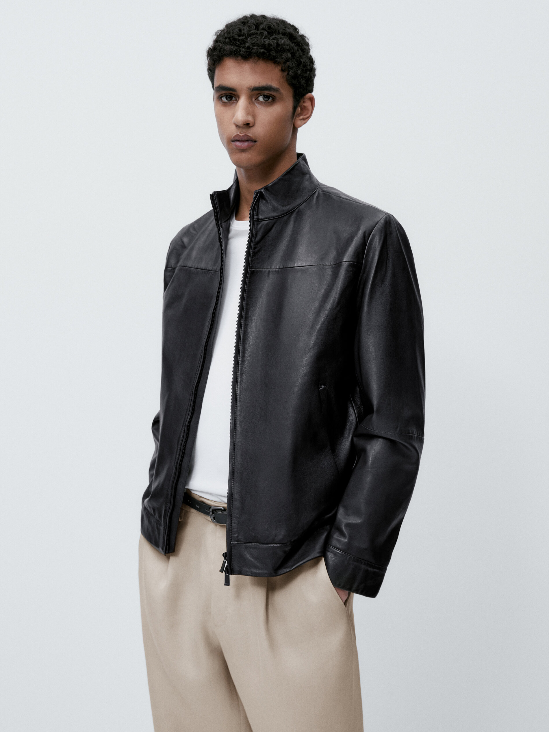 Cazadora piel napa azul - AZUL