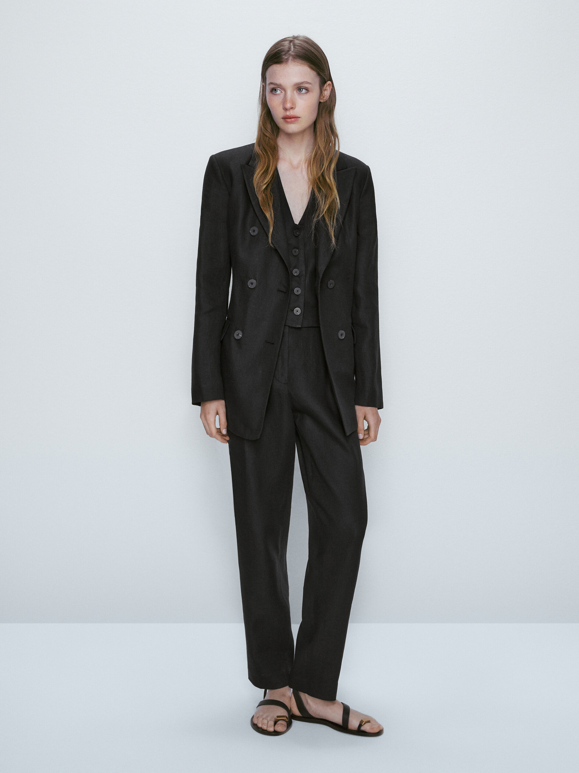 Chaleco corto traje 100% lino - NEGRO