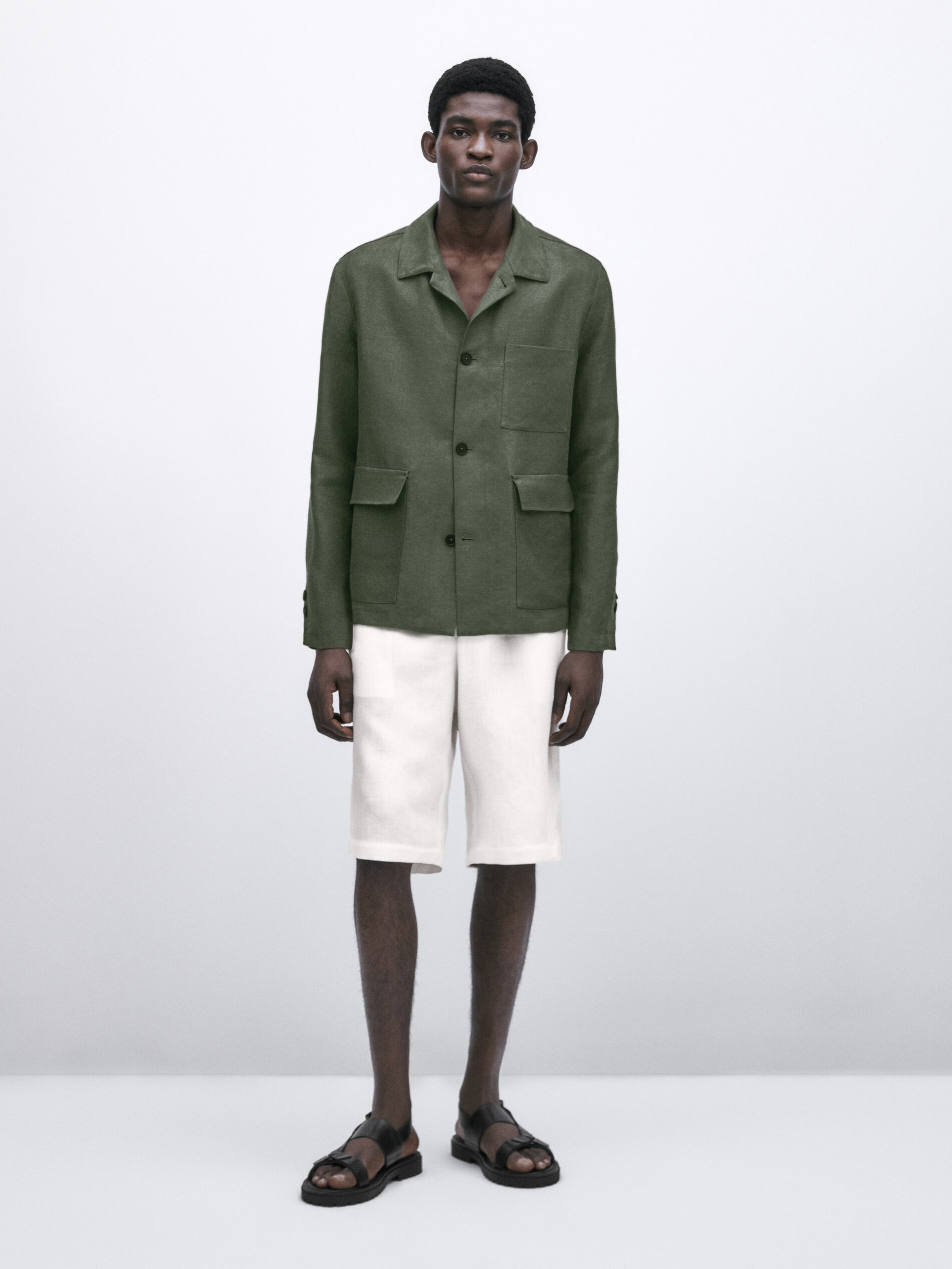 Bermuda pinzas 100% lino -Studio - BLANCO