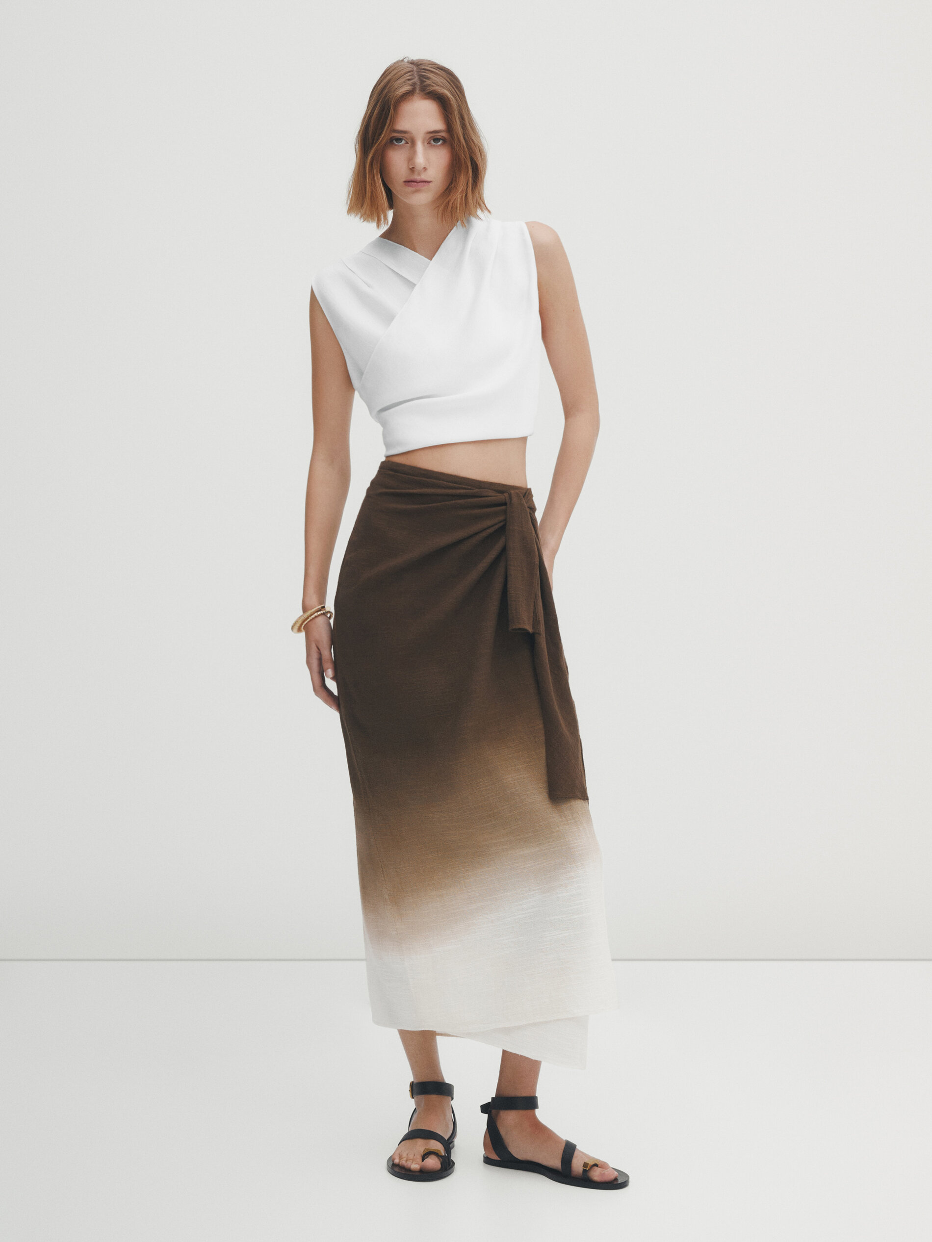 Falda midi pareo rústica degradado - CAMEL