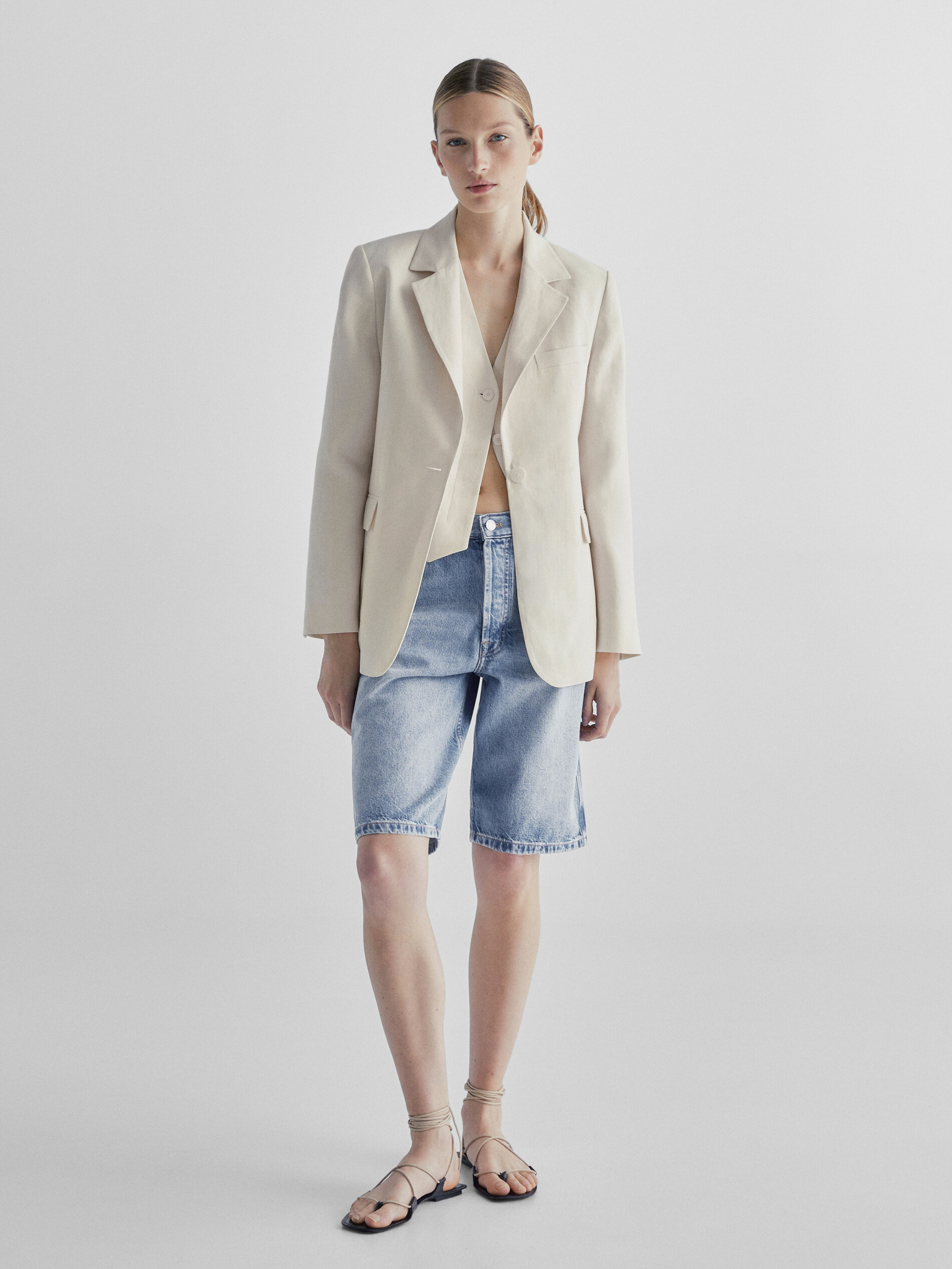 Bermuda denim tiro alto - Azul Claro