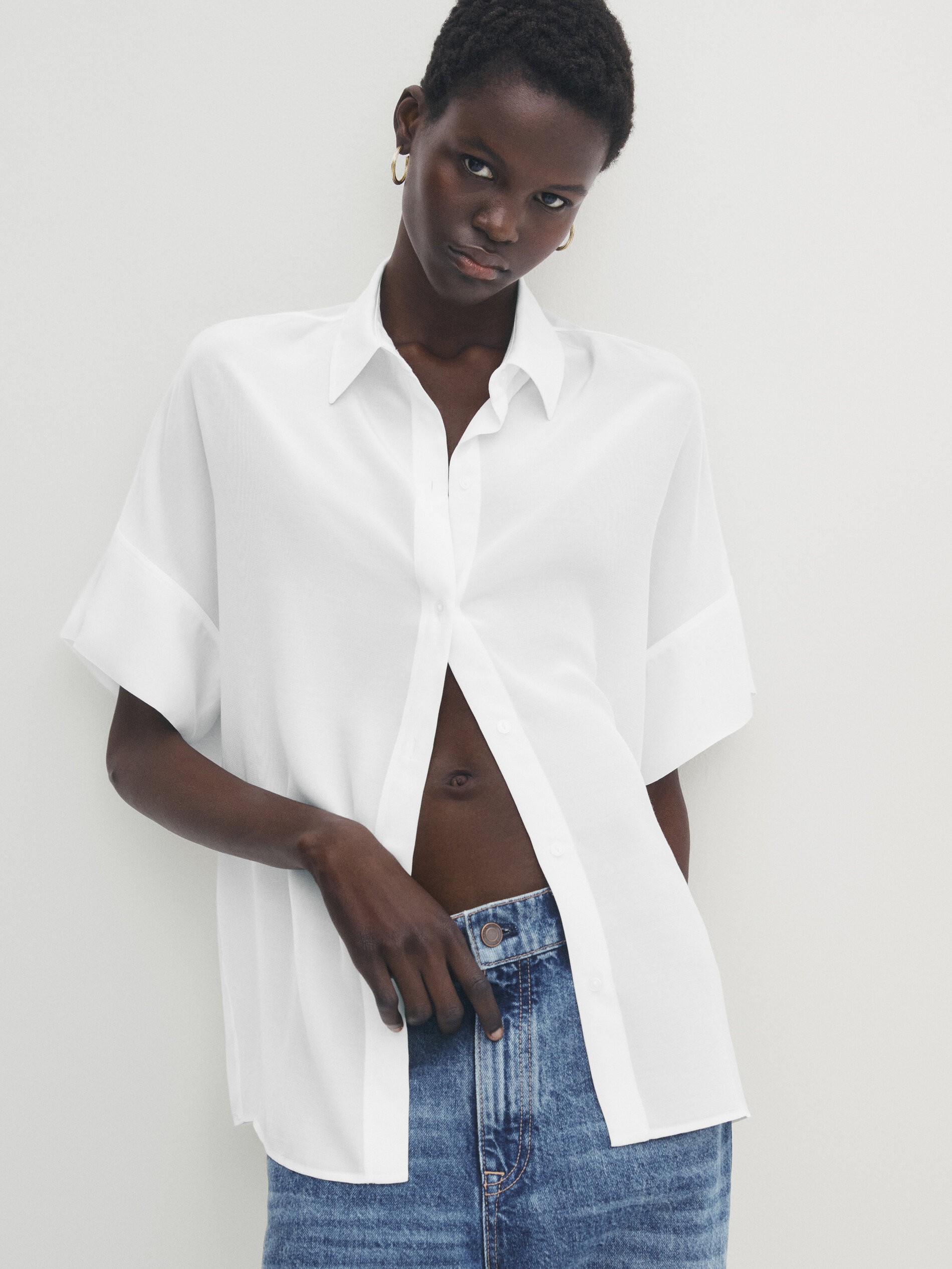 Camisa fluida manga corta - BLANCO