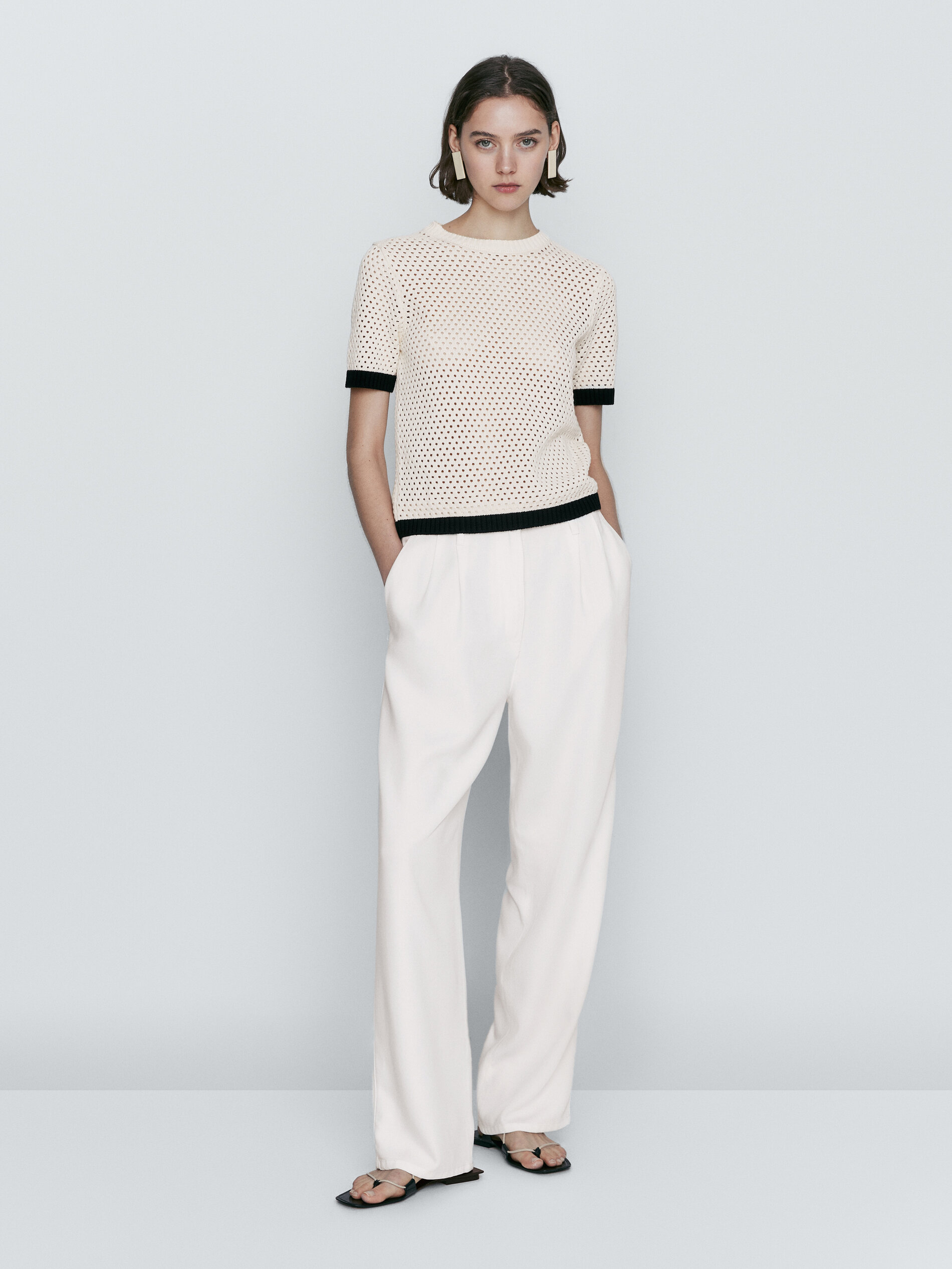 Jersey punto calado contraste - CRUDO