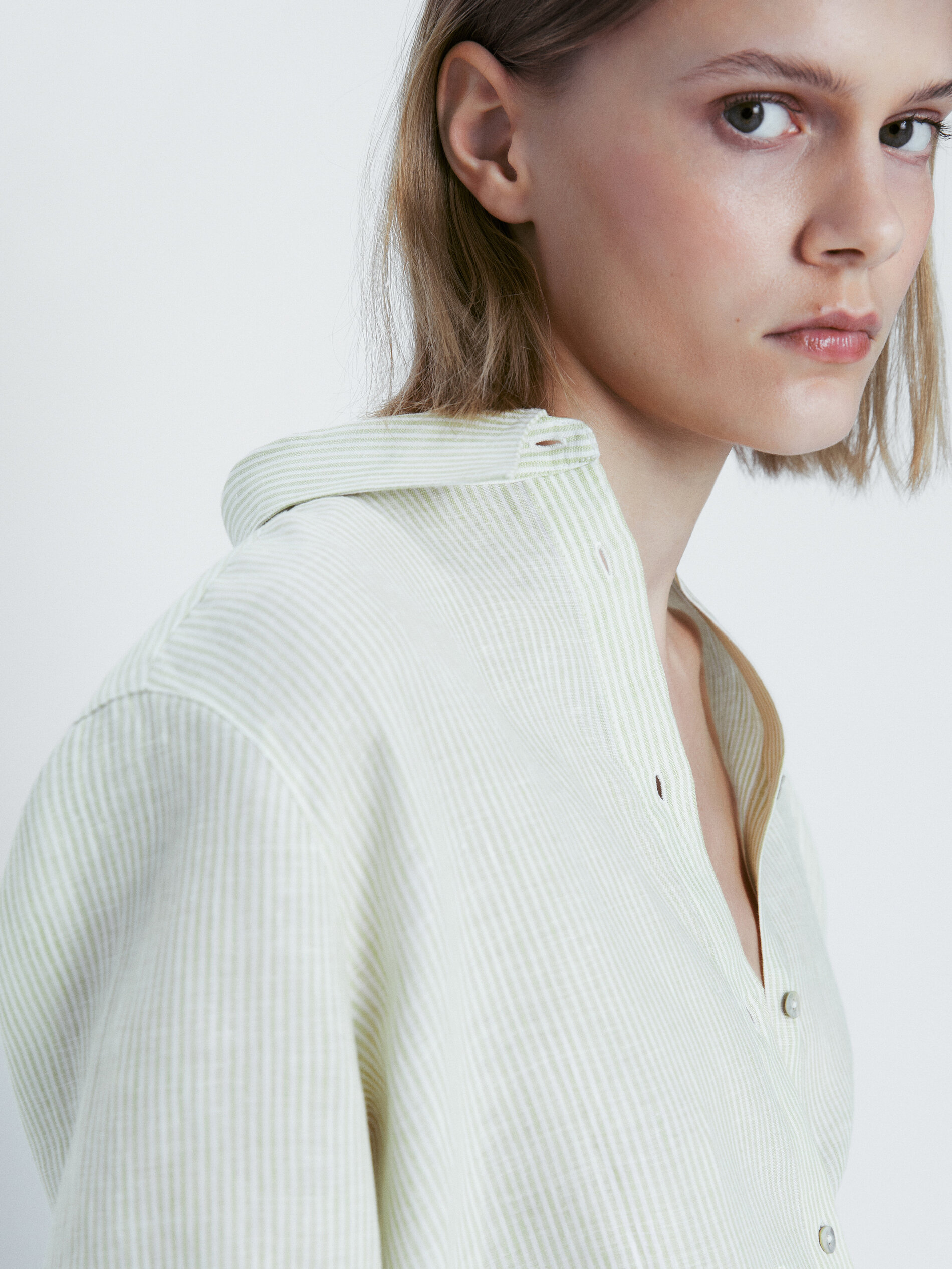 Camisa rayas 100% lino - VERDE