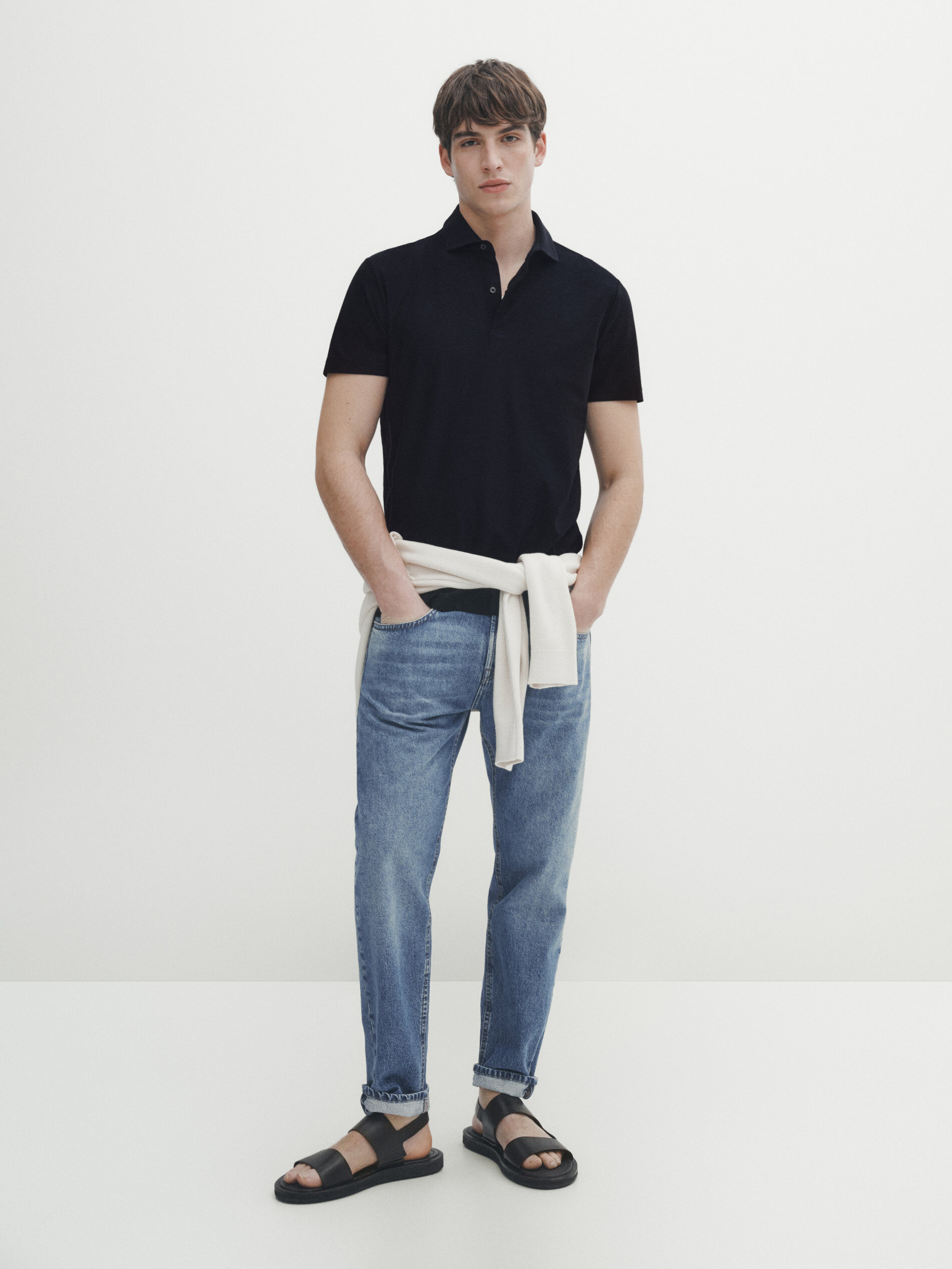 Polo algodón jacquard rayas - AZUL MARINO