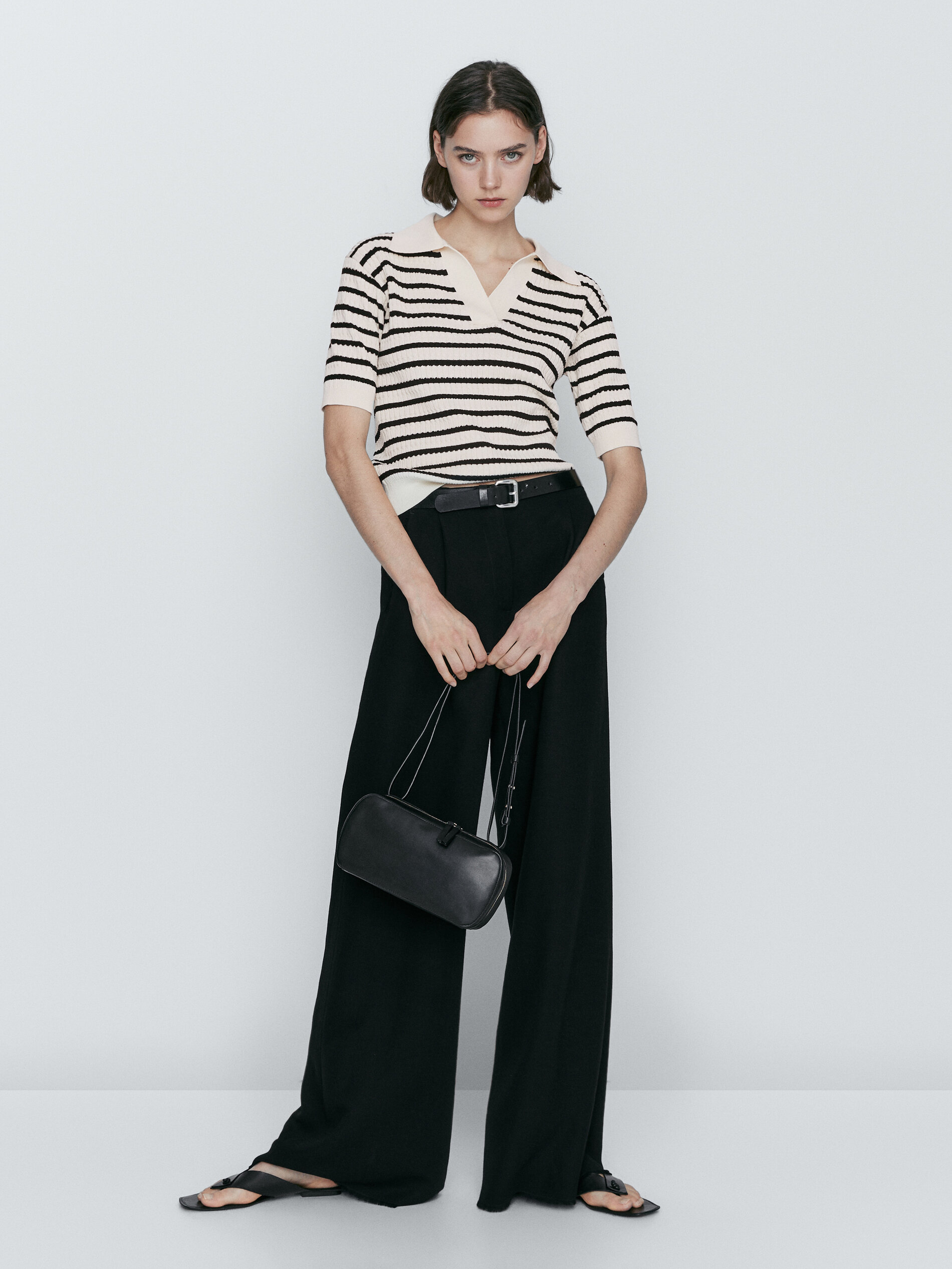 Jersey polo rayas punto trenzas - CRUDO